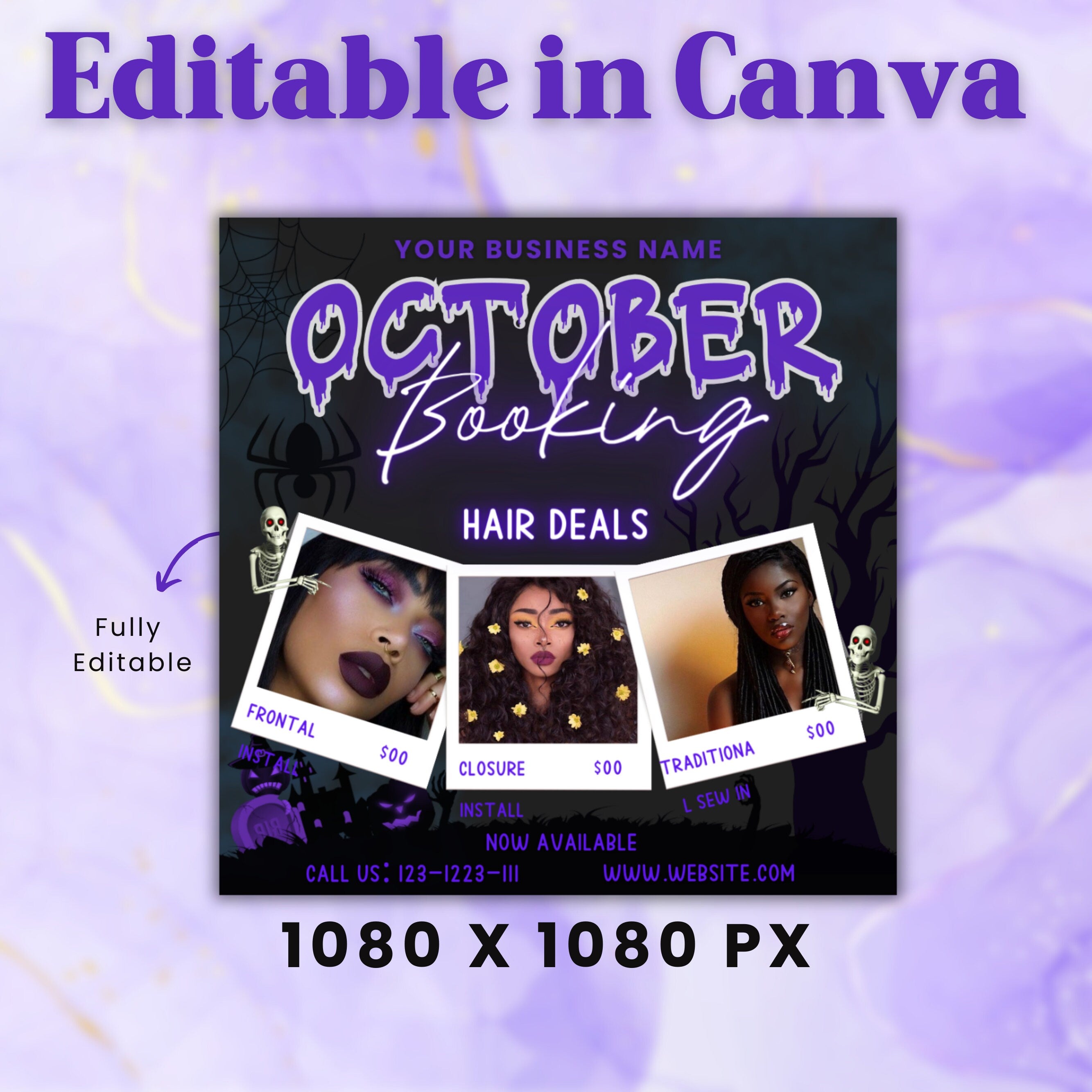 October Booking Flyer, Hair Braiding, Hair Flyer, Fall Hair Flyer, Booking Flyer, Social Media Flyer, Canva Flyer Template