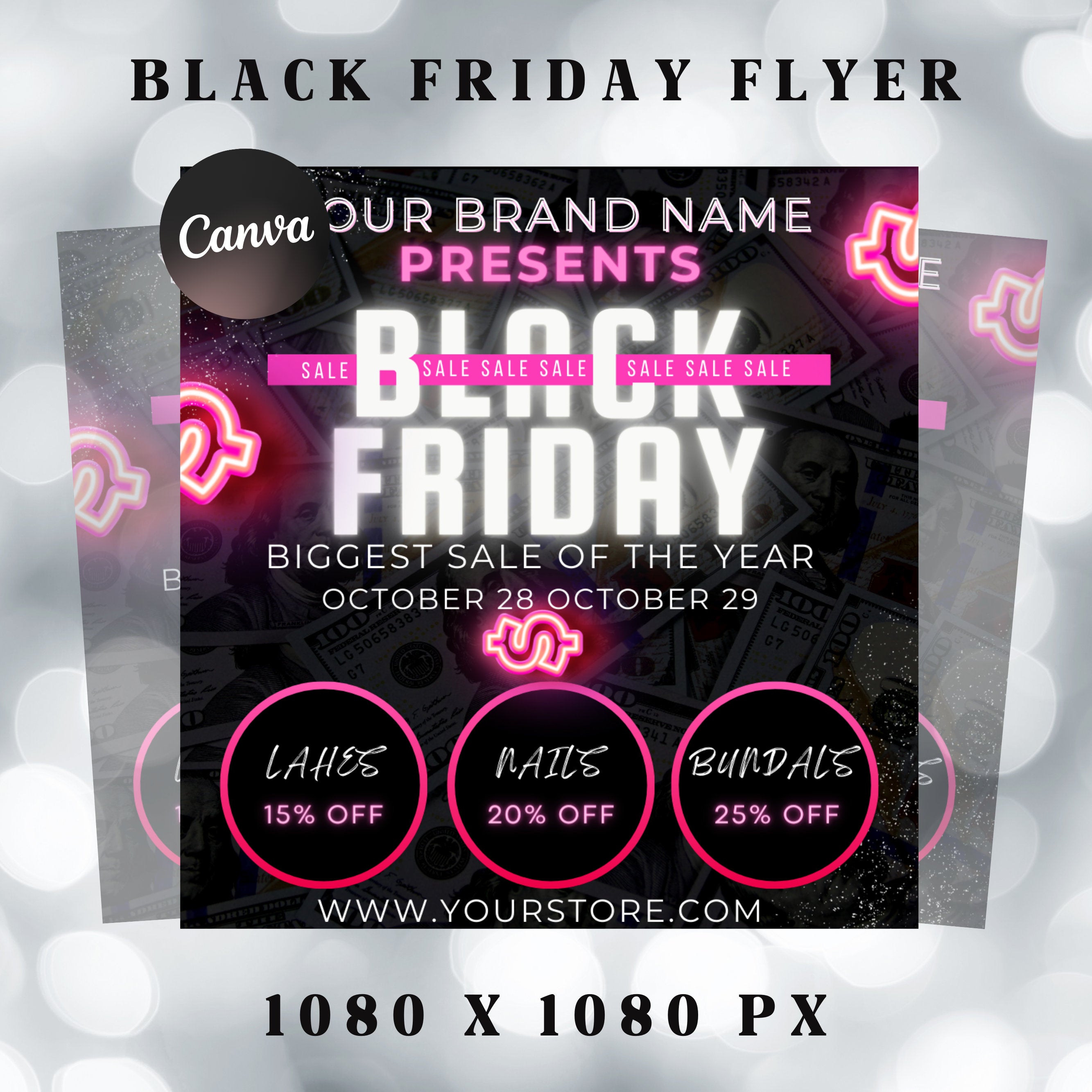 Black Friday Flyer, DIY Pink Friday Flyer, Editable Canva template, Black Friday Sale Flyer, Black Friday Flyer Instagram Stories