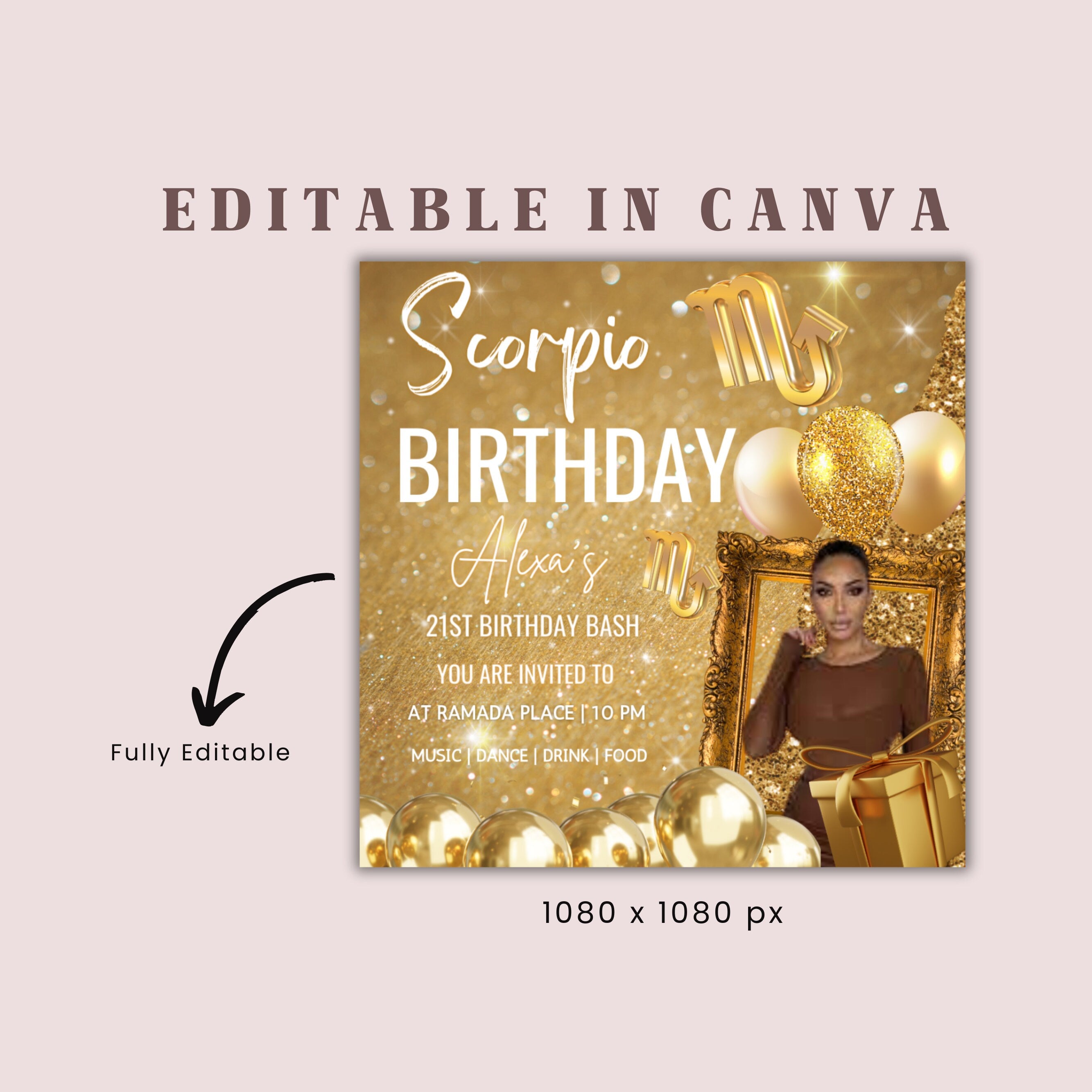 Scorpio Birthday Flyer, Birthday Template, Birthday Girl, Party Flyer, Celebration Flyer, Birthday Event, Birthday Invite, Canva Flyer
