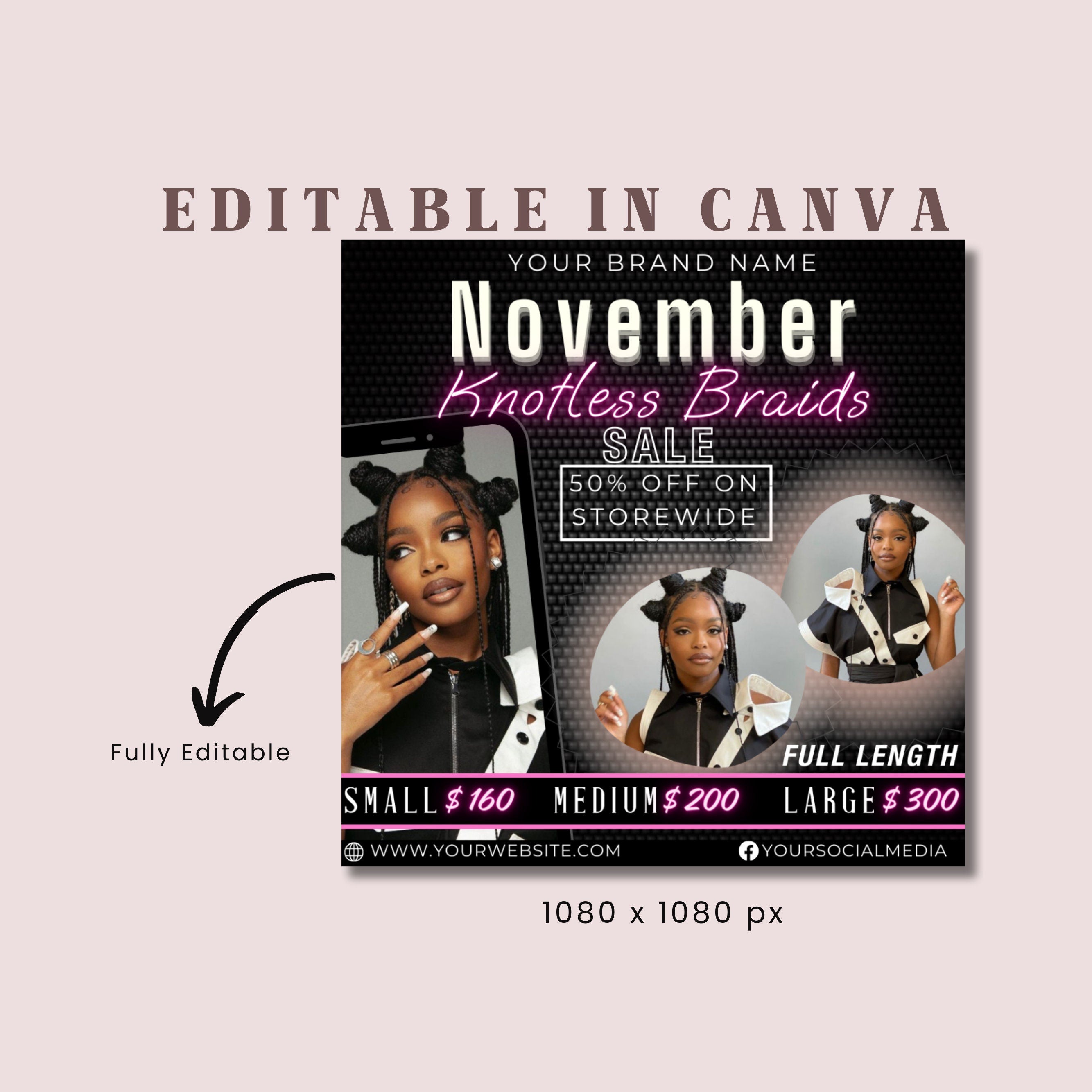 November Booking Flyer, Thanksgiving Booking Flyer, Deals Flyer, Knotless Braids Deals, Makeup Flyer, Book Now Appointments, Canva Template