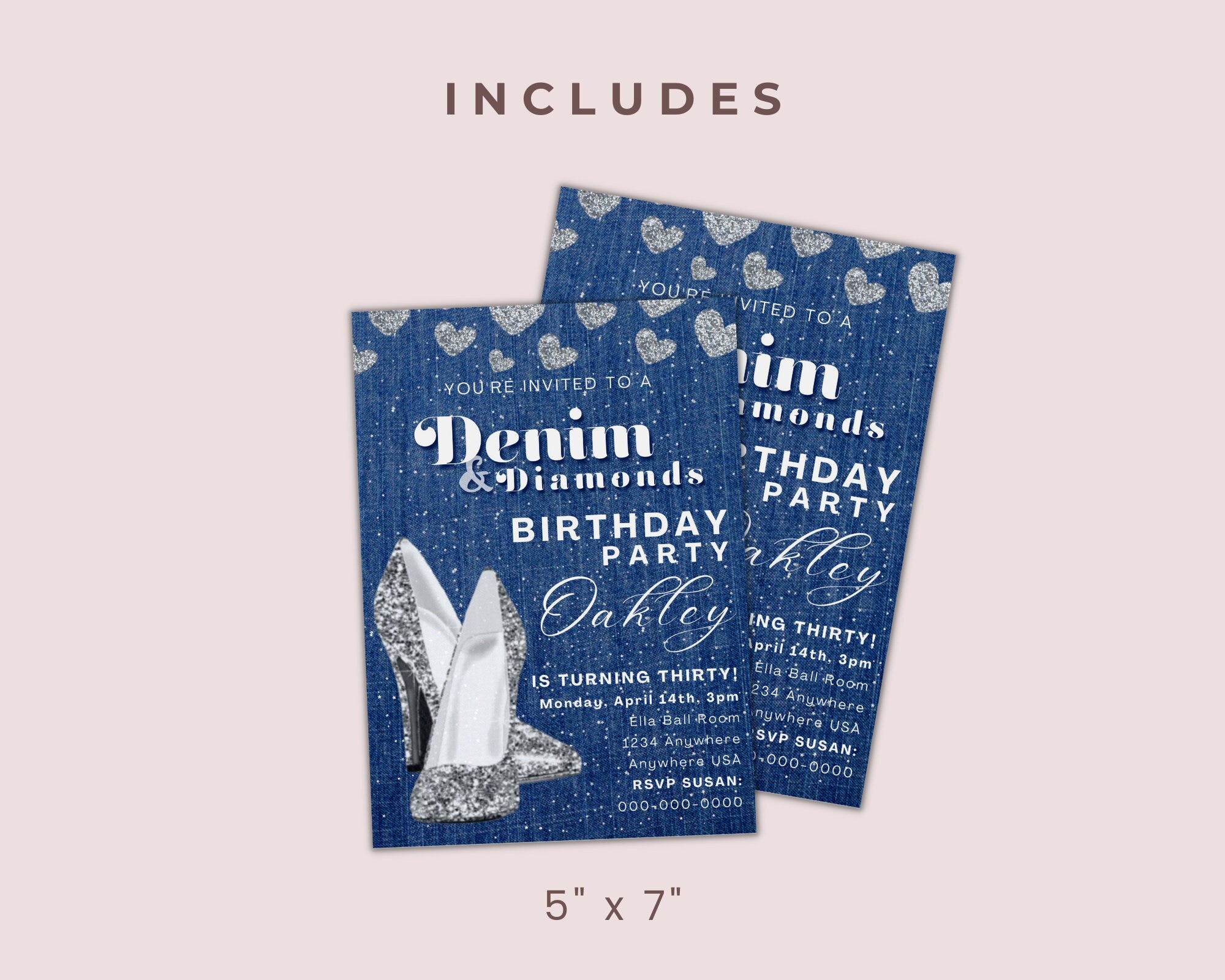 Denim And Diamond Invite, Blue Jeans, Party, Bling Fling, Invitations, Editable, Denim Diamonds, Ladies Night Out, Birthday Invitation