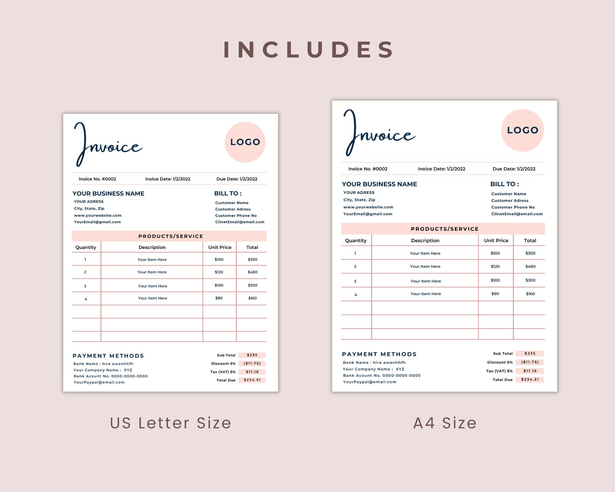 Digital Invoice Template, Invoice Template Editable, Receipt Templates, Business Receipt, Invoice Receipt, Business Invoice