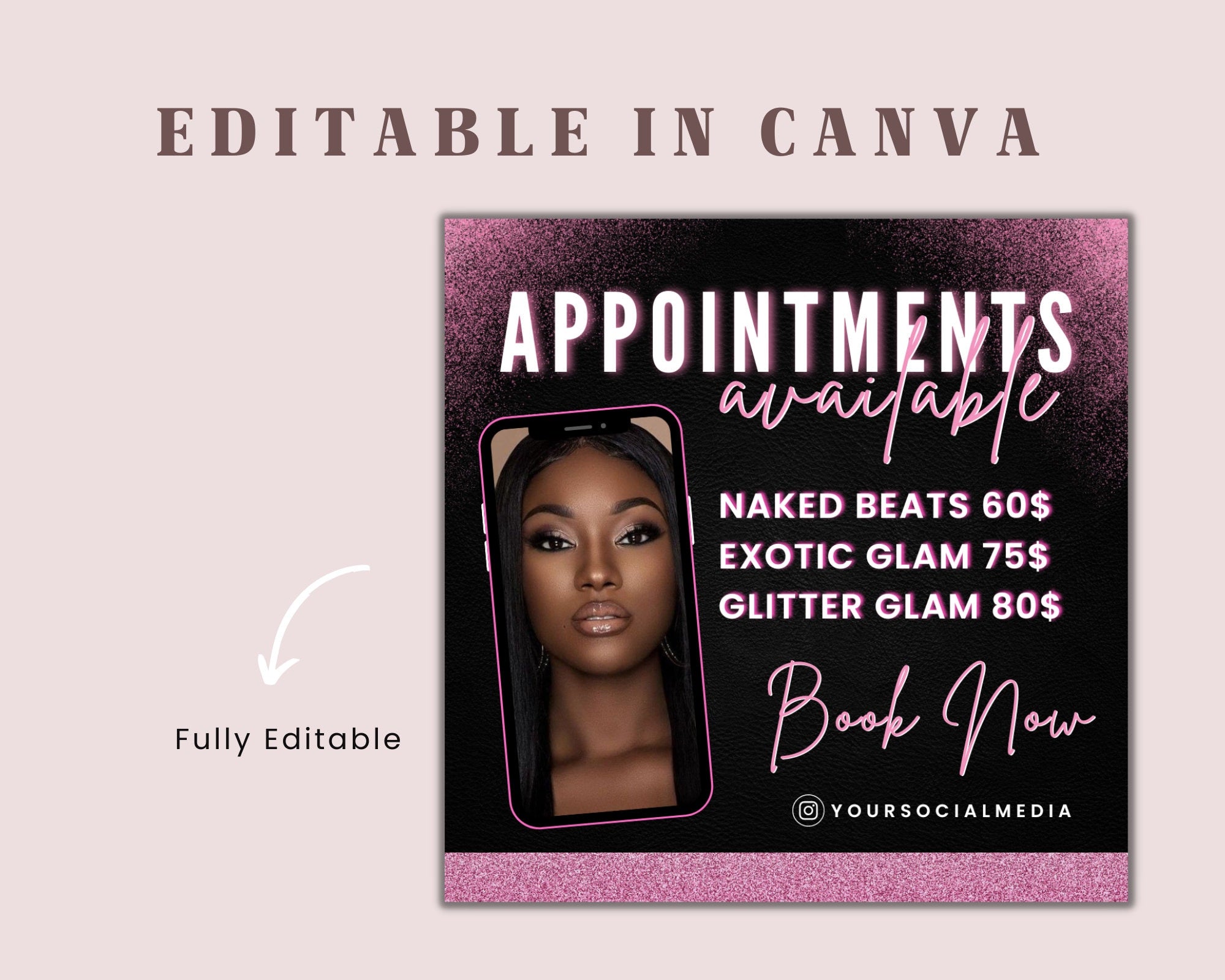Digital Beauty Brand Template, Digital Lash Class Flyer Template, Digital Makeup Flyer Template For Girl