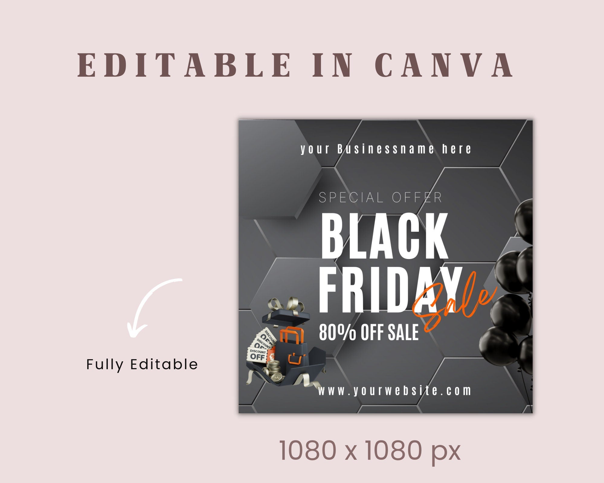 Editable Black Friday Flyer, Pink Friday Flyer, Black Friday Offer, Book Now Flyer, Instagram Template, Black Friday Post, Flash Sale Flyer