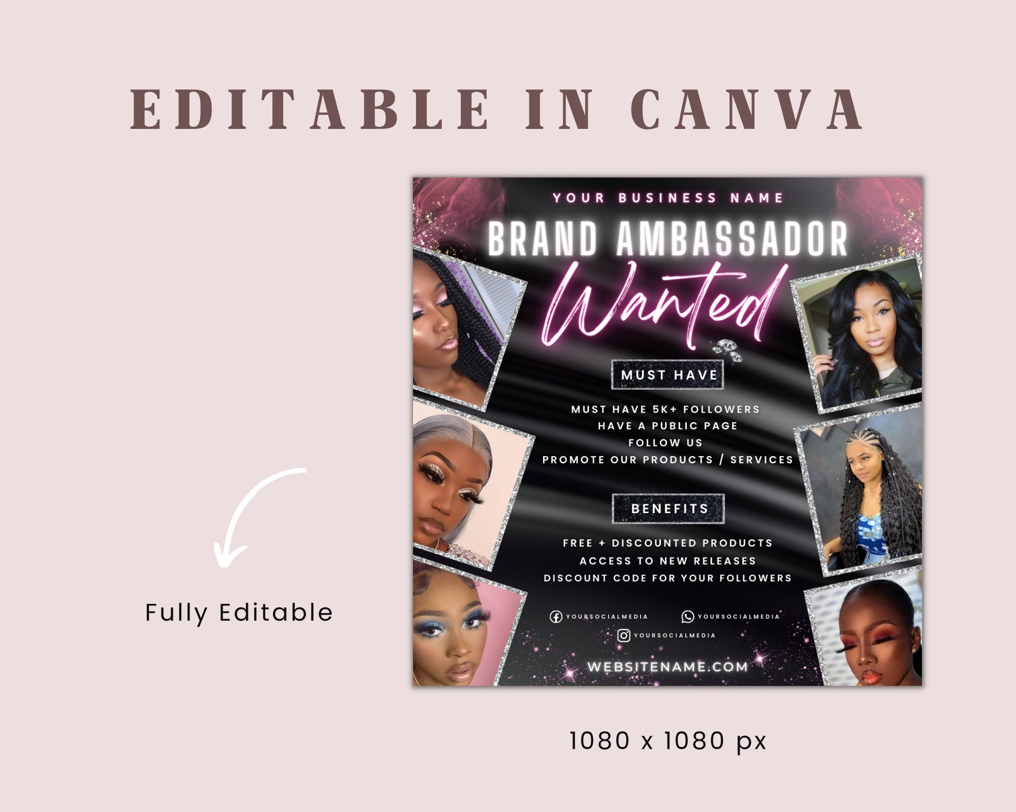 Ambassador Flyer Template, Brand Ambassador Flyer Template, Social Media Flyer, Lash Ambassador, Makeup Ambassador, Makeup Flyer