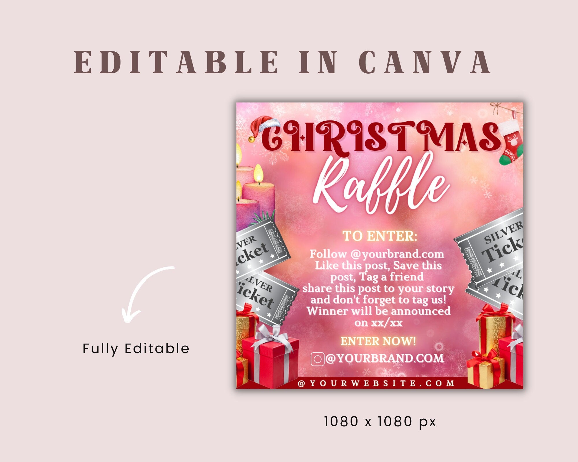 Editable Christmas Raffle Ticket Flyer Template, Giveaway Flyer, Contest flyer, Holiday Flyer, Instagram Flyer, Social Media Flyer