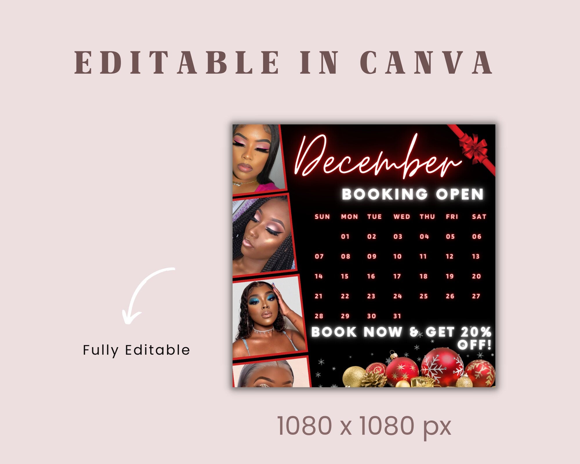 December Book Now Flyer, Christmas Appointment, Christmas Book Now, Booking Flyer, Book Now Flyer, Social Media Flyer, Book Now Template