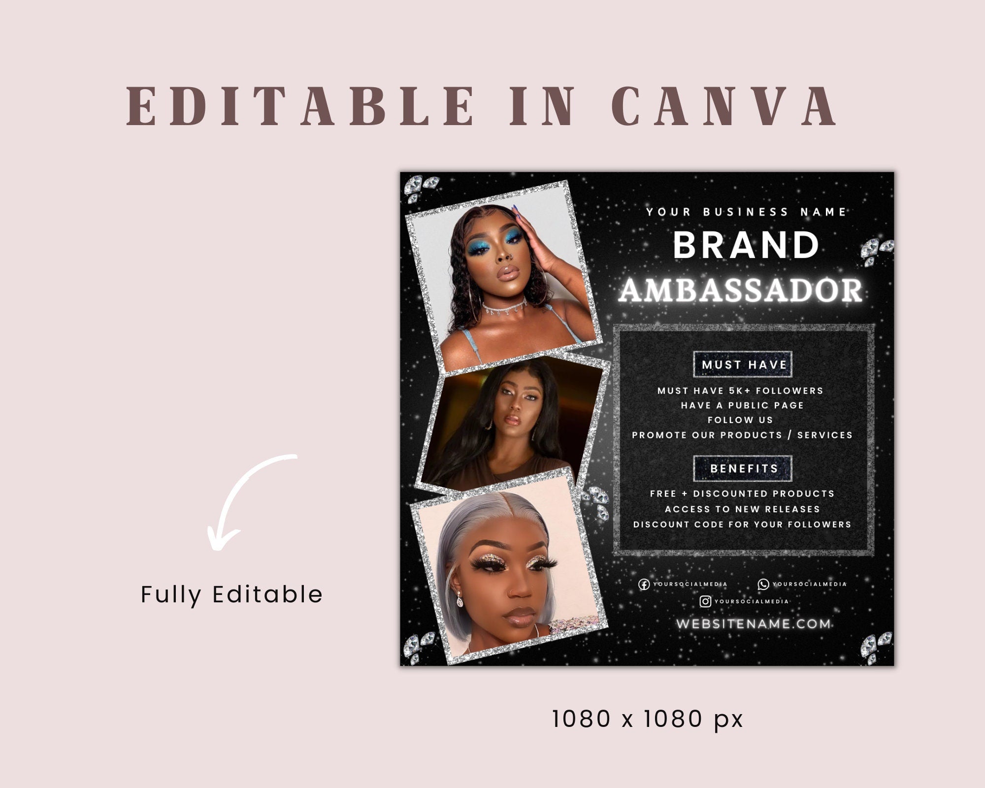 Ambassador Flyer Template, Brand Ambassador Flyer, Lash Ambassador, Makeup Ambassador, Brand Exposure, Ambassador Contract
