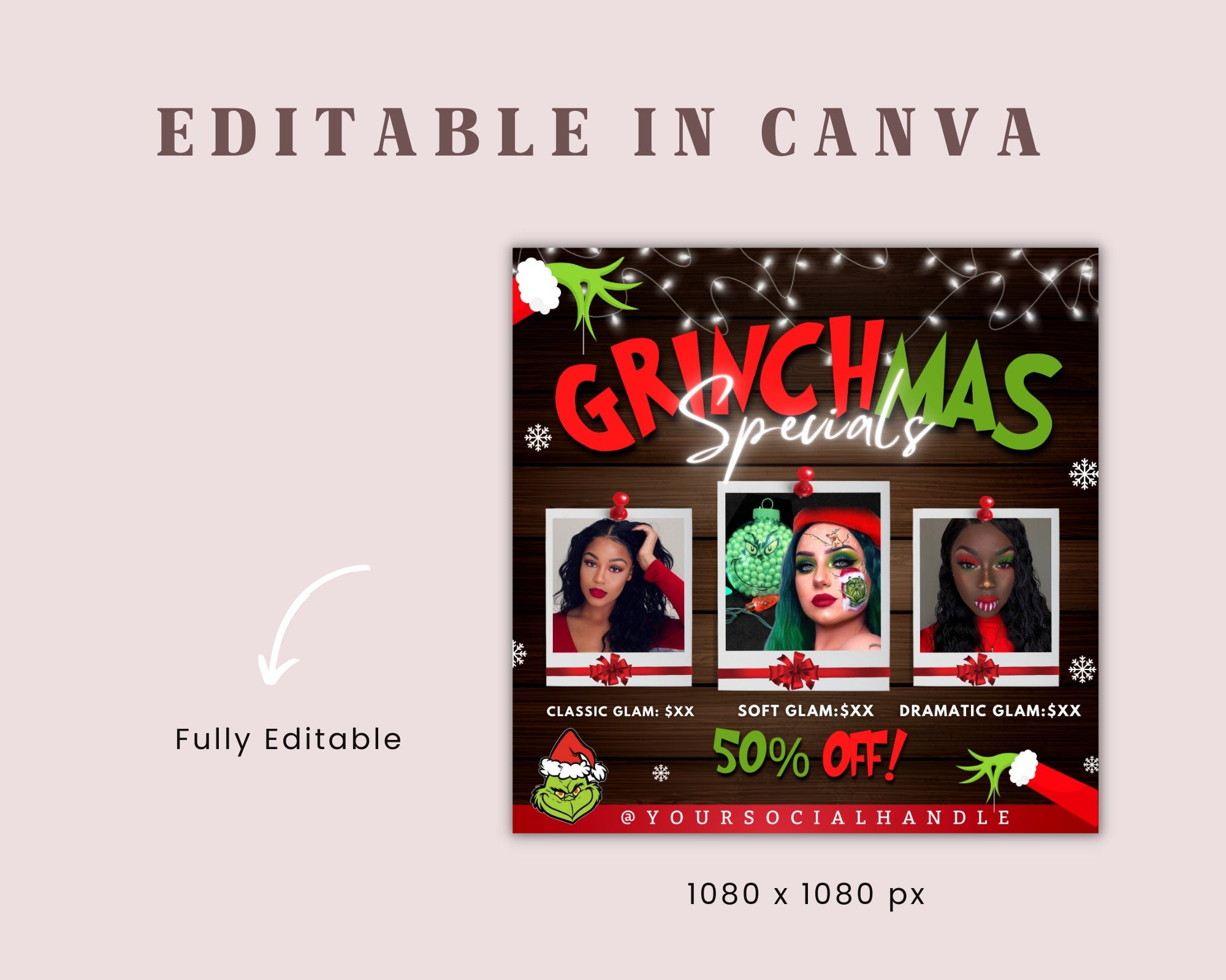 Christmas Beauty Special Flyer, Now Beauty Makeup MUA Lashes, Hair Stylist Flyer, Beauty Flyer, Christmas Sale Flyer