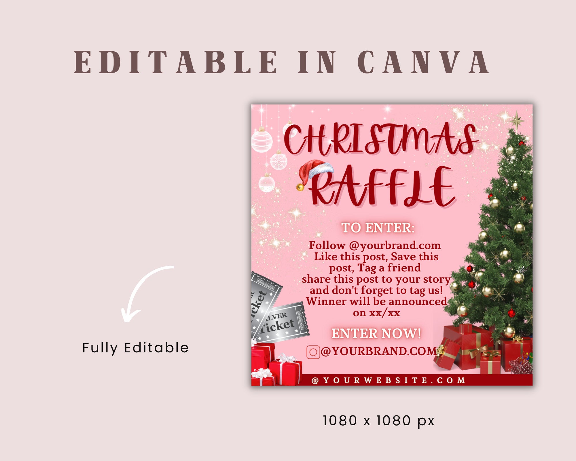 Raffle Flyer Template, Holiday Flyer, Instagram Flyer, Social Media Flyer, Editable Christmas Raffle Ticket Flyer Template, Giveaway Flyer
