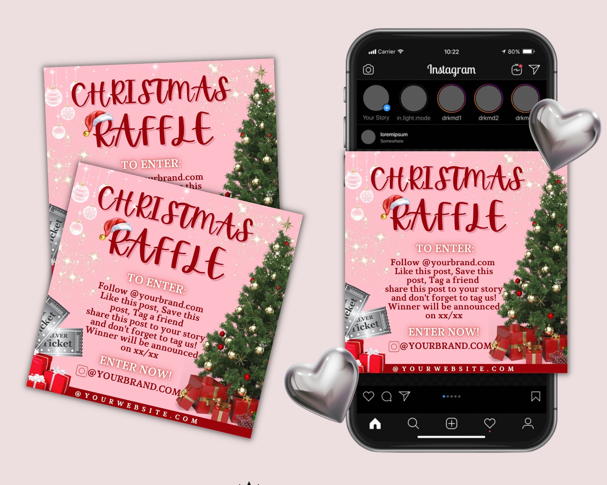 Raffle Flyer Template, Holiday Flyer, Instagram Flyer, Social Media Flyer, Editable Christmas Raffle Ticket Flyer Template, Giveaway Flyer