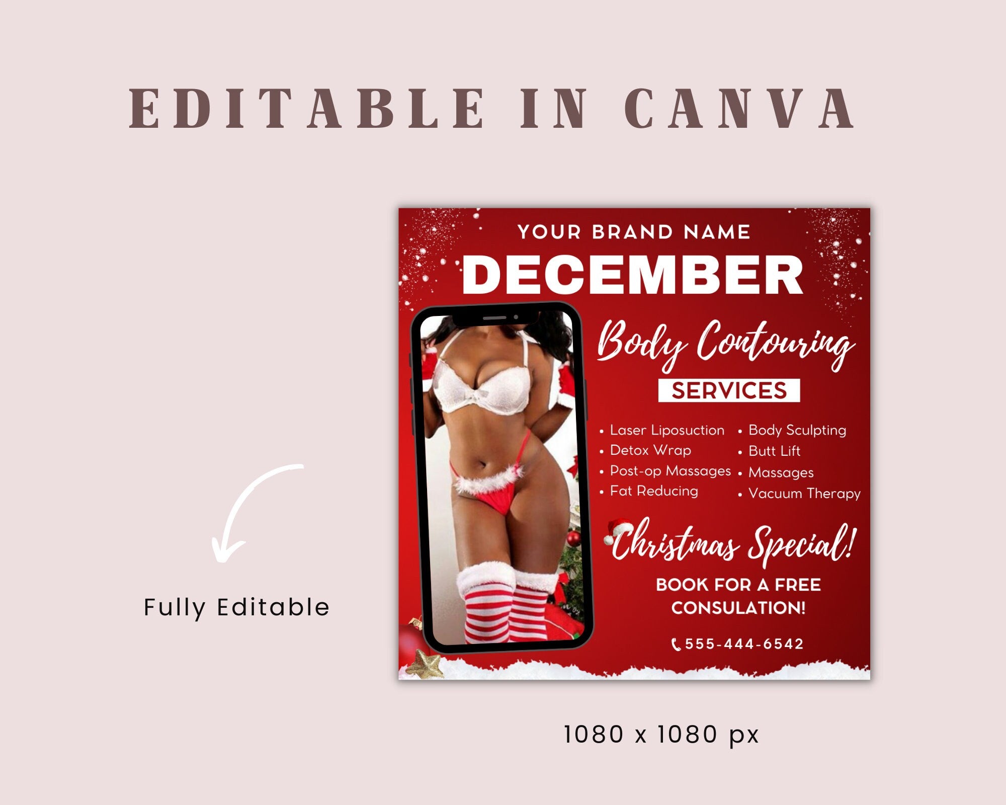 Editable Body Contouring Christmas Flyer, Christmas flyer, Body Contouring Christmas DIY Flyer, Body Sculpting Flyer, Body Contour Flyer