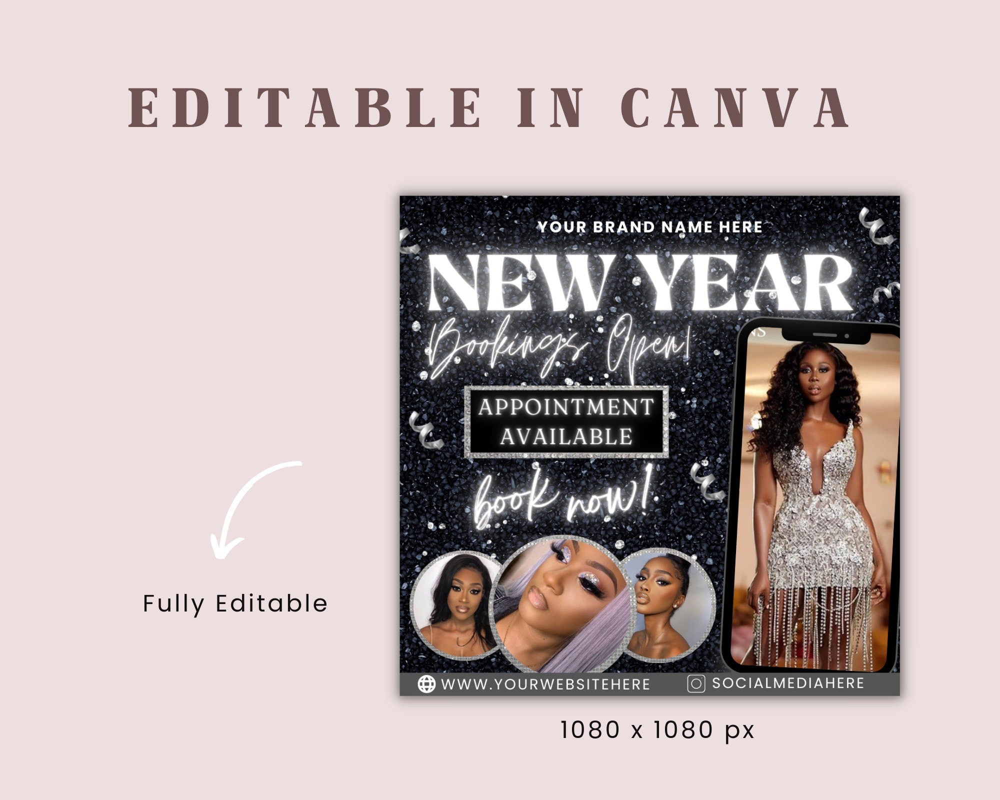 New Year Book Now Flyer, Boutique Flyer, Appointment Flyer, New Year Booking, Booking Flyer, Lash Booking Flyer, Makeup Appointment