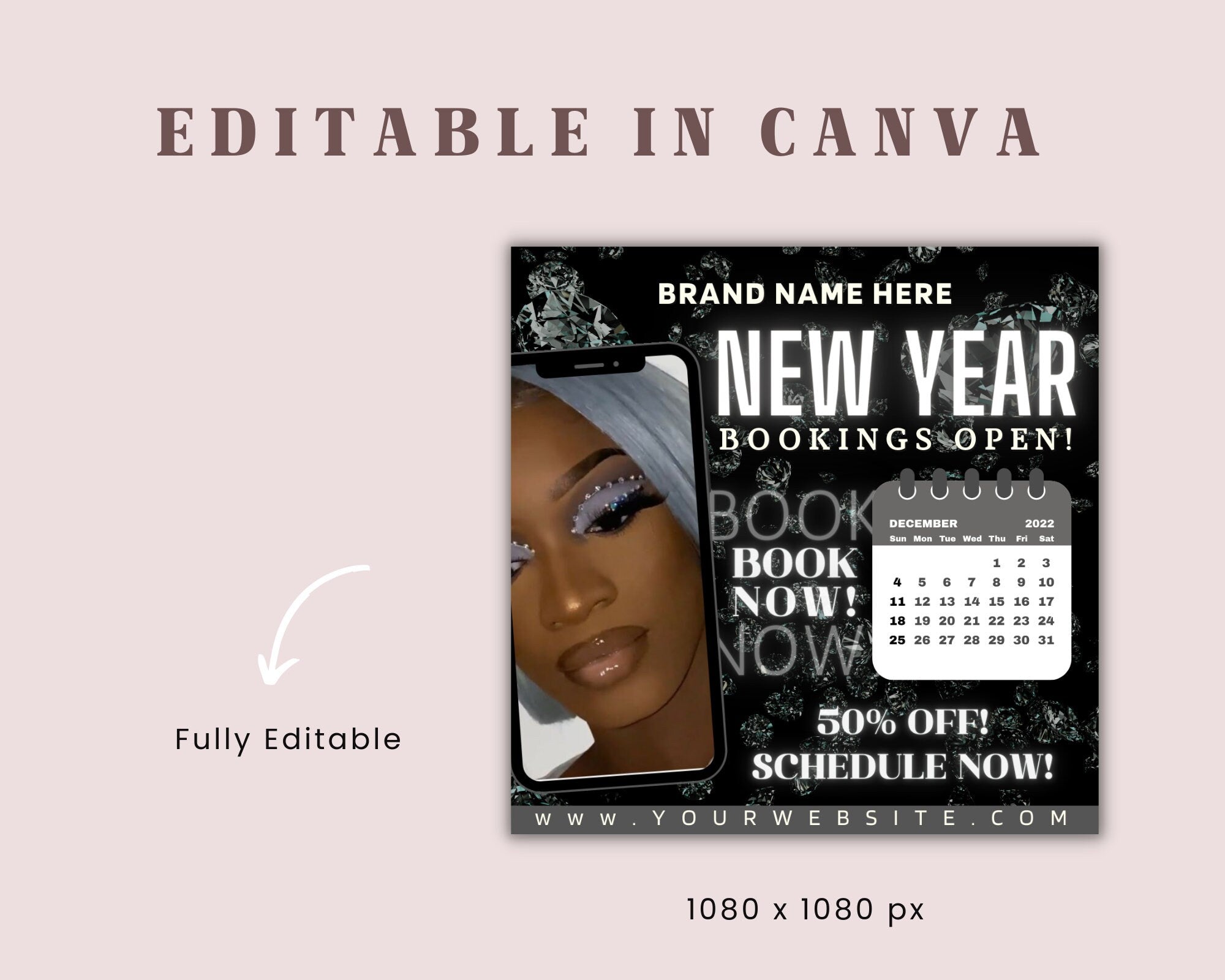 Editable New Year Flyer, Booking Flyer, Appointment Flyer, Makeup Appointment, Hair Booking Flyer, Lash Booking Flyer, Nail Appointment