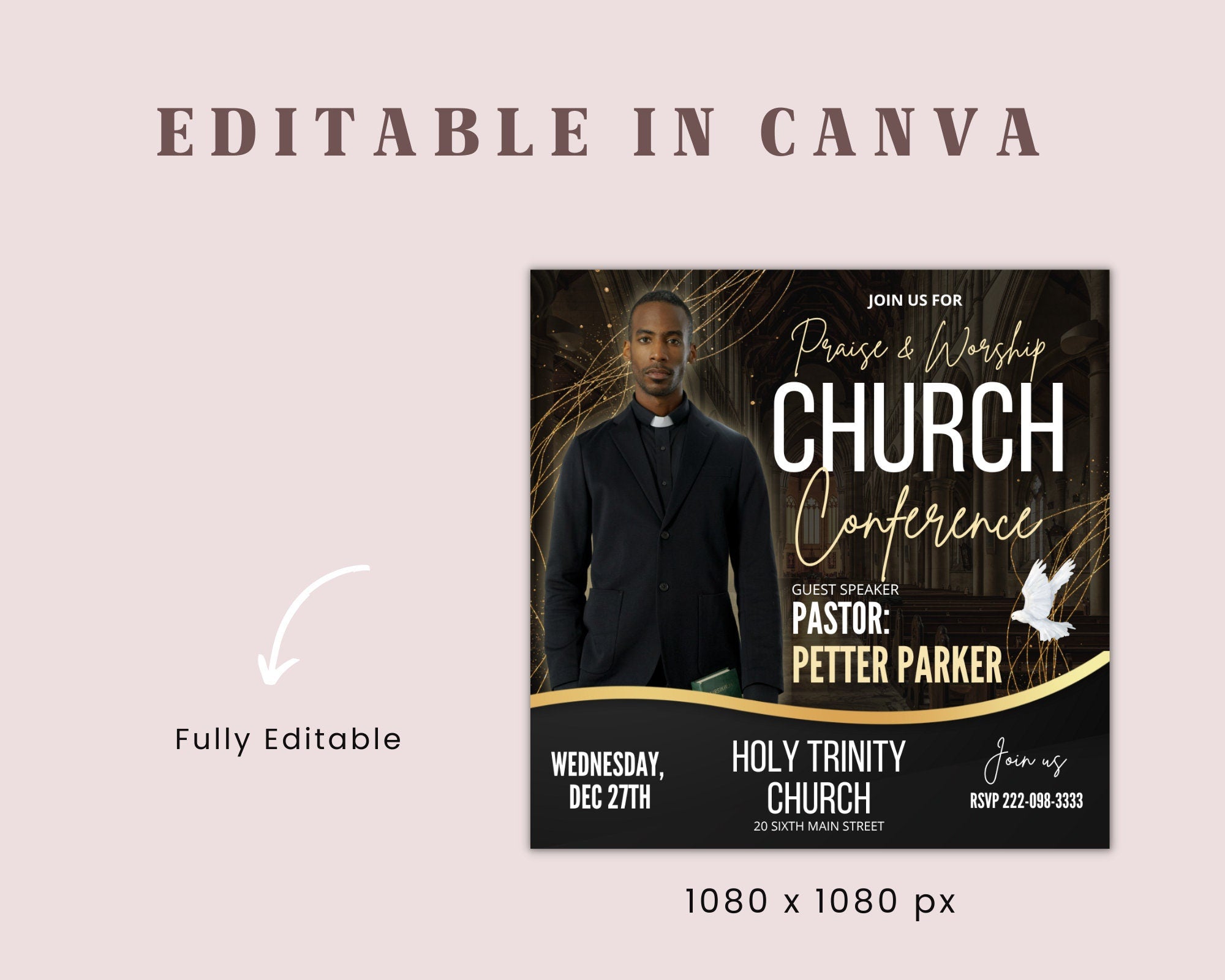 Church Flyer, Editable Canva Church Flyer, Church Flyer Template, Diy Church Conference Flyer, Conference Flyer, Church Service Flyer