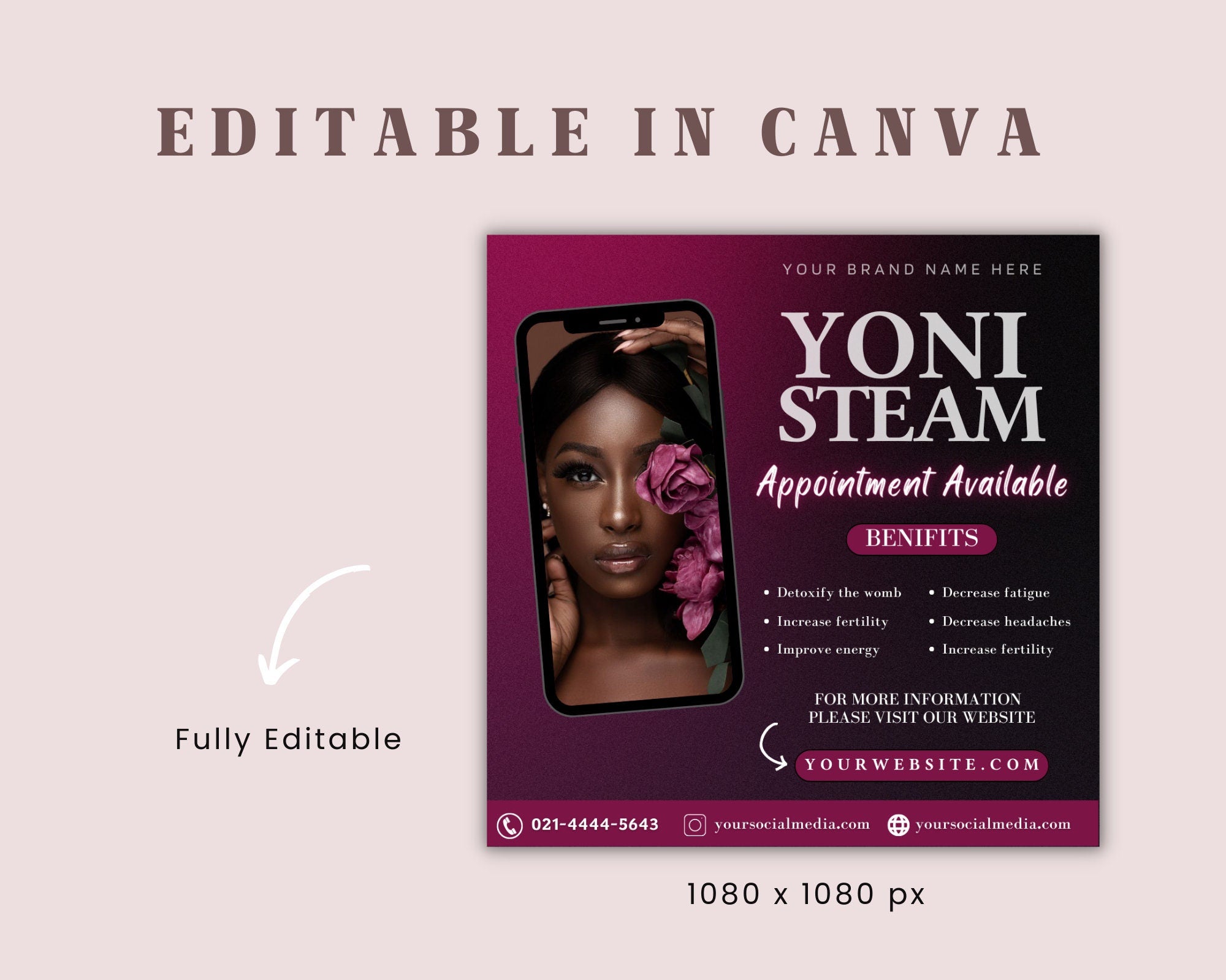 Editable Yoni Steam Social Media Flyer, Yoni Steam Flyer, Feminine Care Products, Feminine Hygiene Template, Feminine Care Flyer