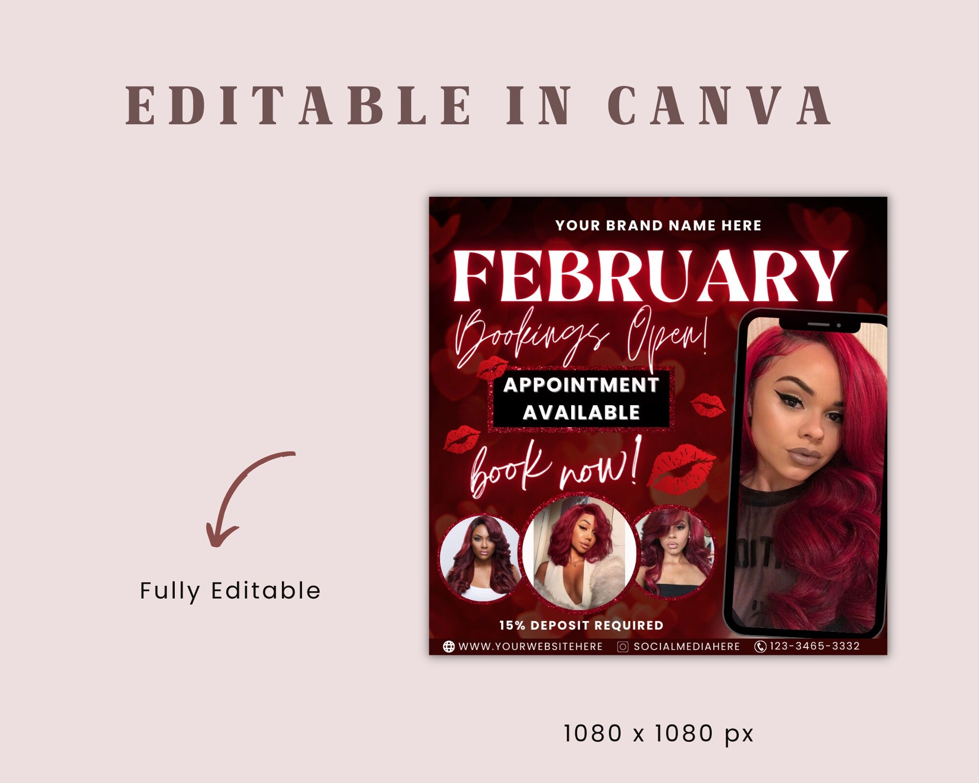 February Valentine Bookings Open Flyer, Valentine's Day Flyer, Makeup Flyer, Book Now Flyer, Appointments Available Flyer
