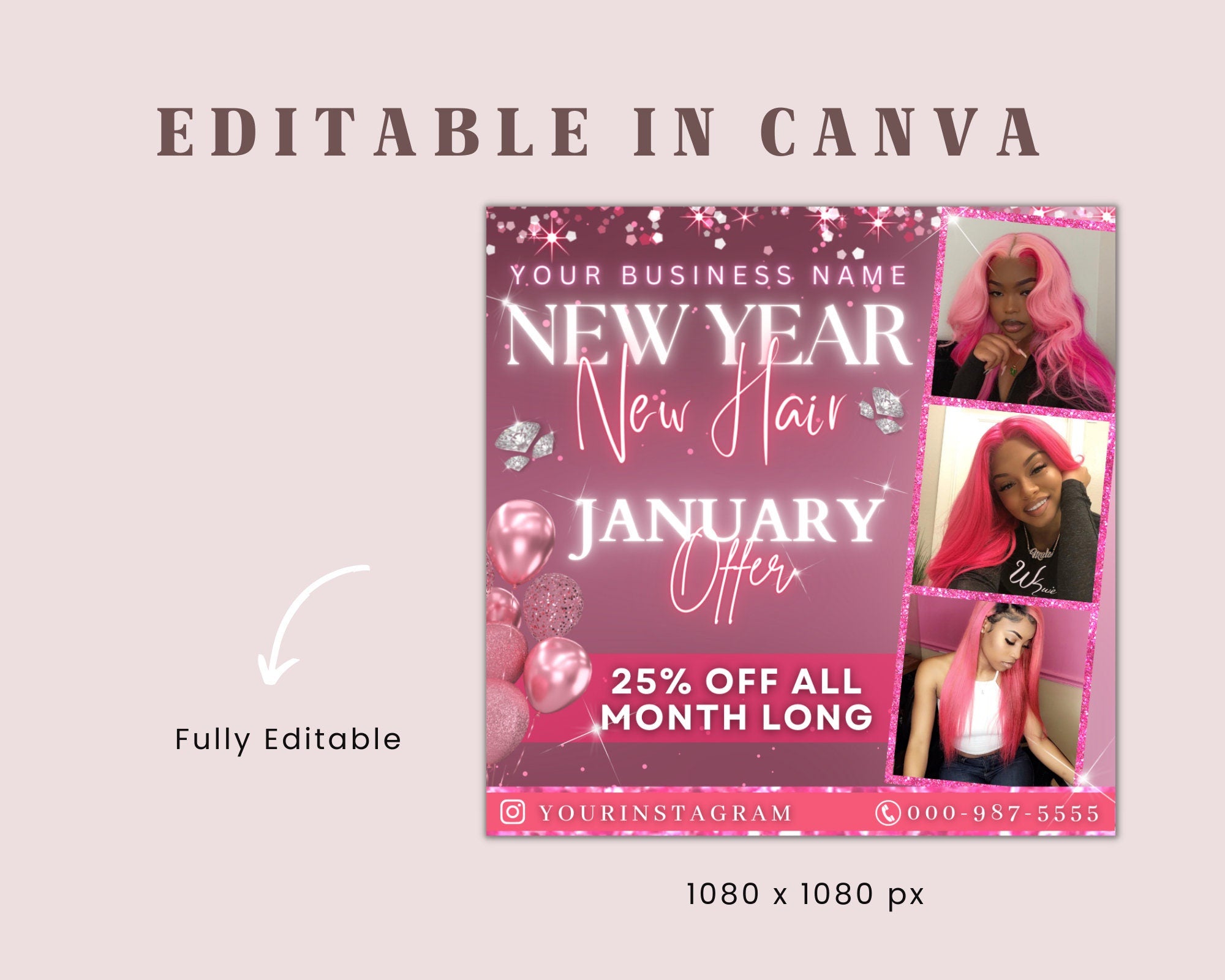 January Bookings Open Flyer, Beauty Business Branding, January New Year New Hair Offer Flyer, Appointments Available Flyer, Makeup Flyer