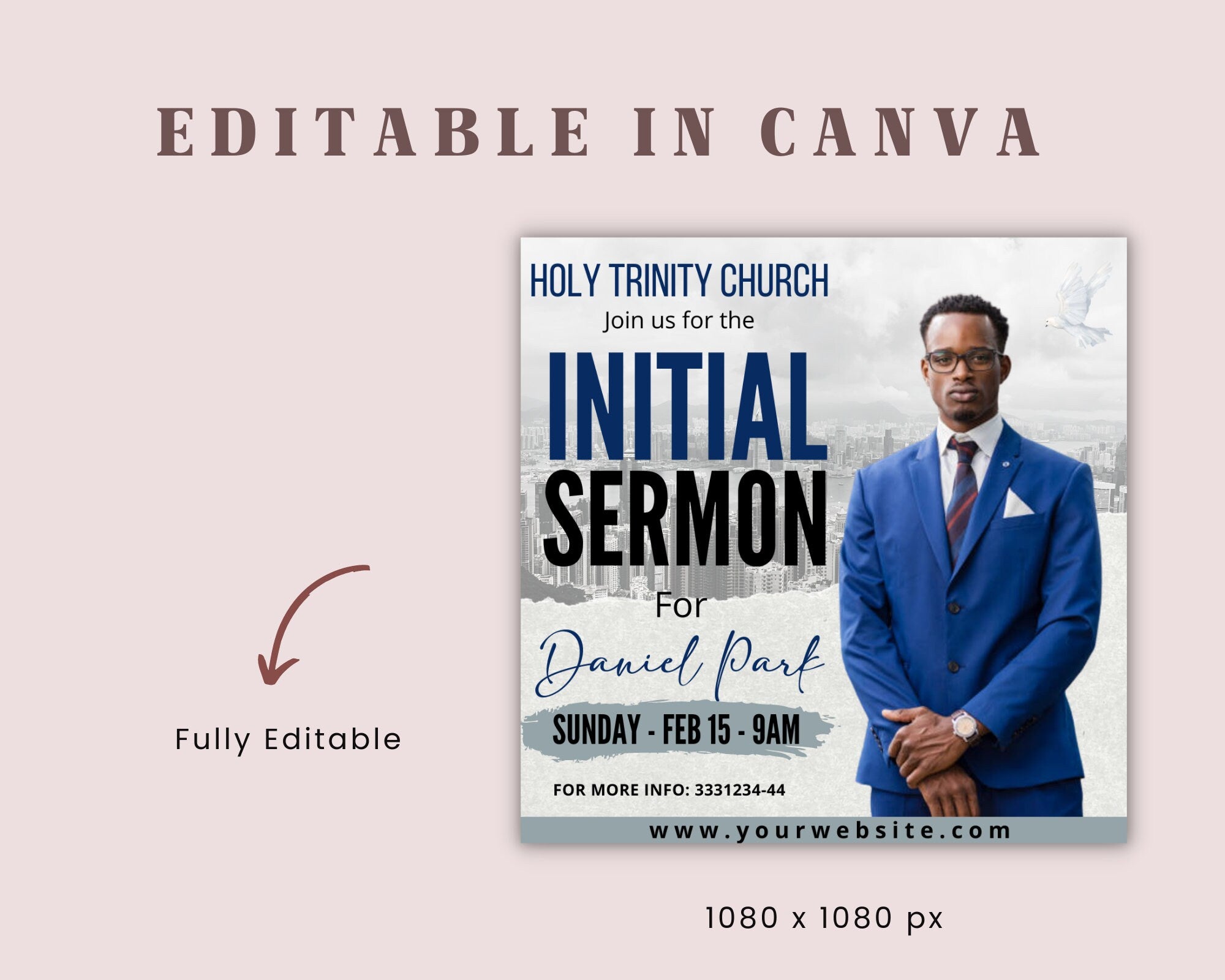 Initial Sermon Invitation Template Flyer,Social Media Flyer Template For Initial Sermon,Church Conference Flyer,Bible Study Invitation Flyer
