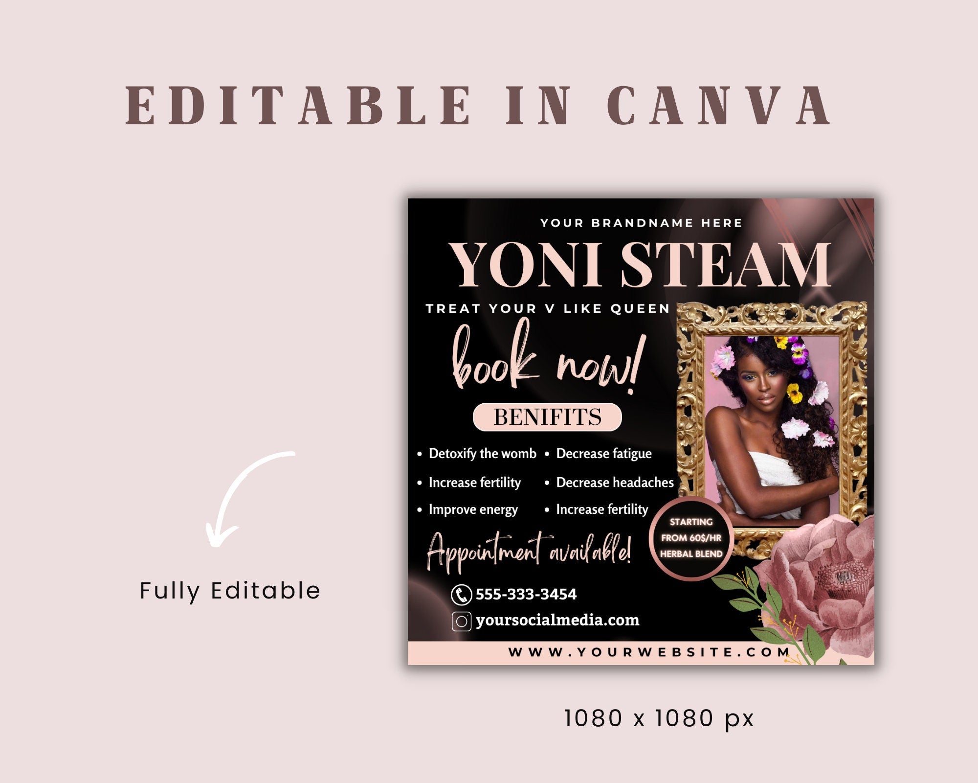 Feminine Hygiene Template, Yoni Steam Flyer, Feminine Care Products, Feminine Care Flyer, Vaginal Care Flyer, Sip And Steam Flyer