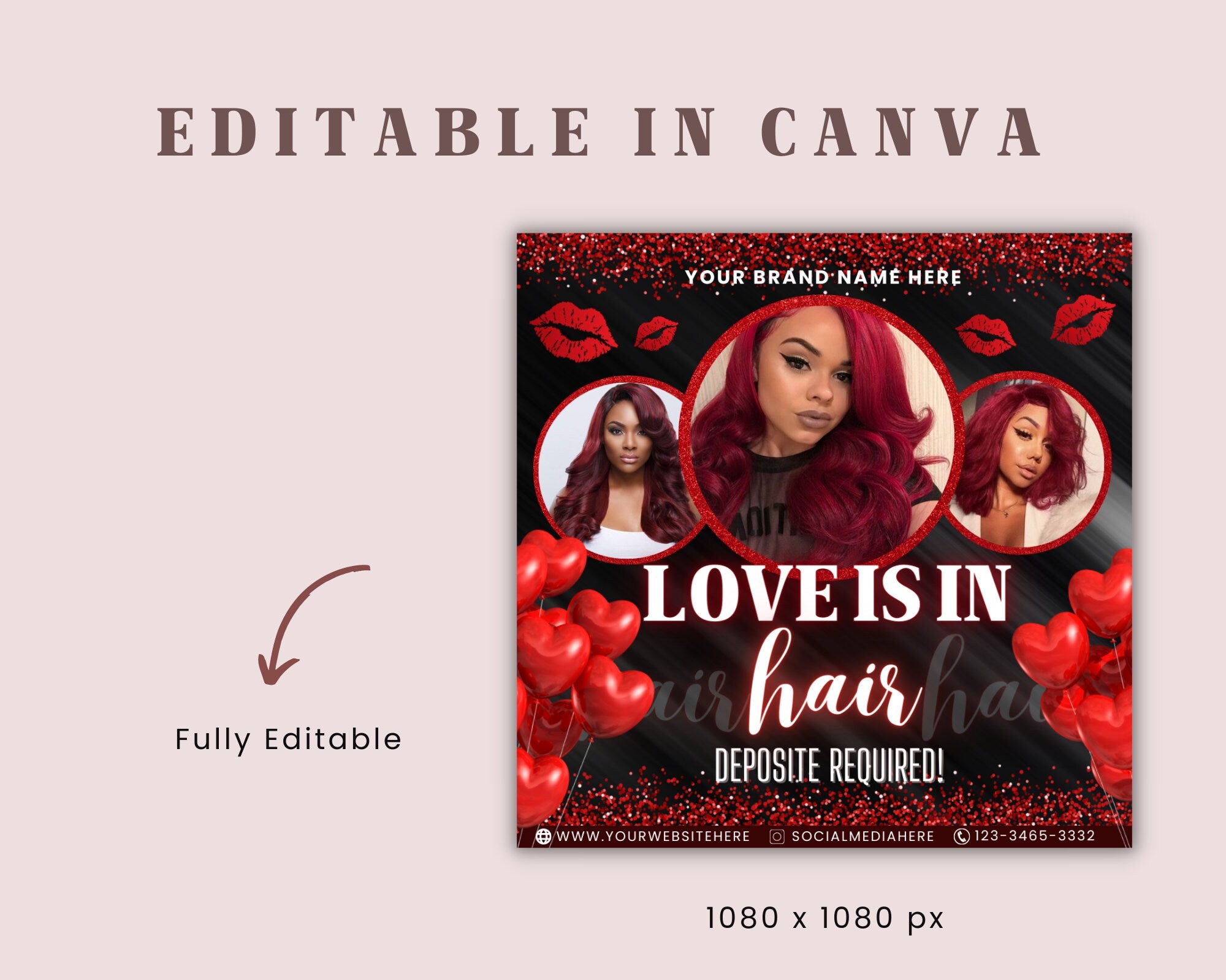 Love Is In The Hair Flyer, DIY Valentines Day, February Bookings Flyer, Valentines Day Sale Flyer, Hair Flyer, Appointment Flyer