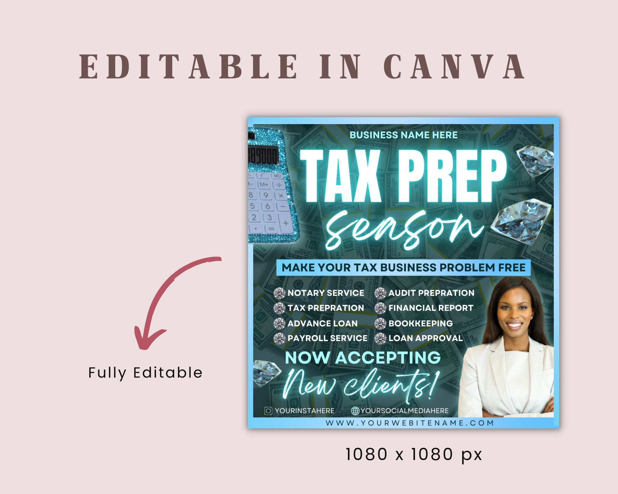 Tax Prep and Credit Repair Flyer | DIY Consultant Taxation Credit Score Marketing Service Social Media Instagram Canva Editable Template