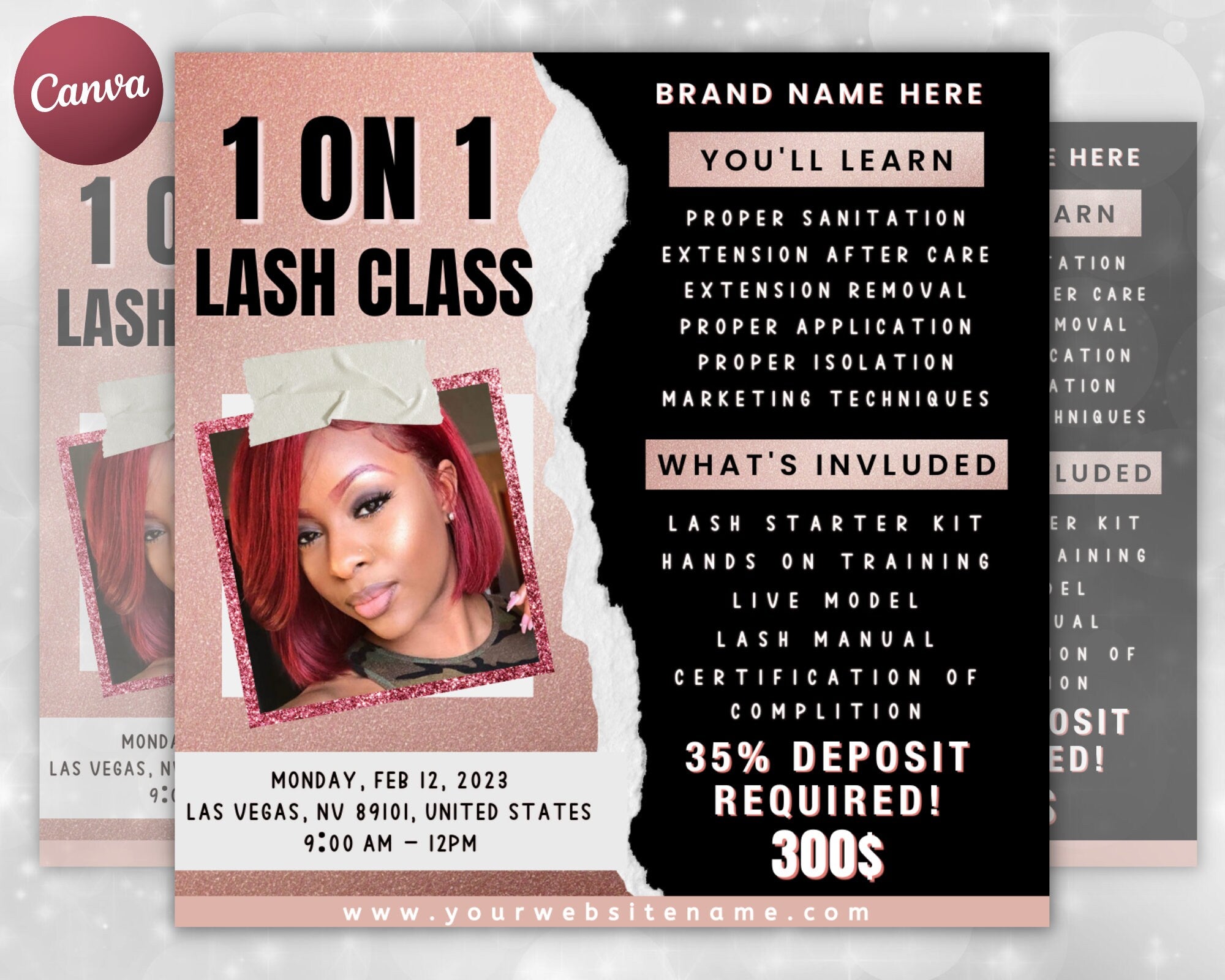 1 on 1 Lash Class Flyer | DIY Lash Training | Appointments Available | Lash Training Flyer | Lash Extension Makeup Editable Canva Template
