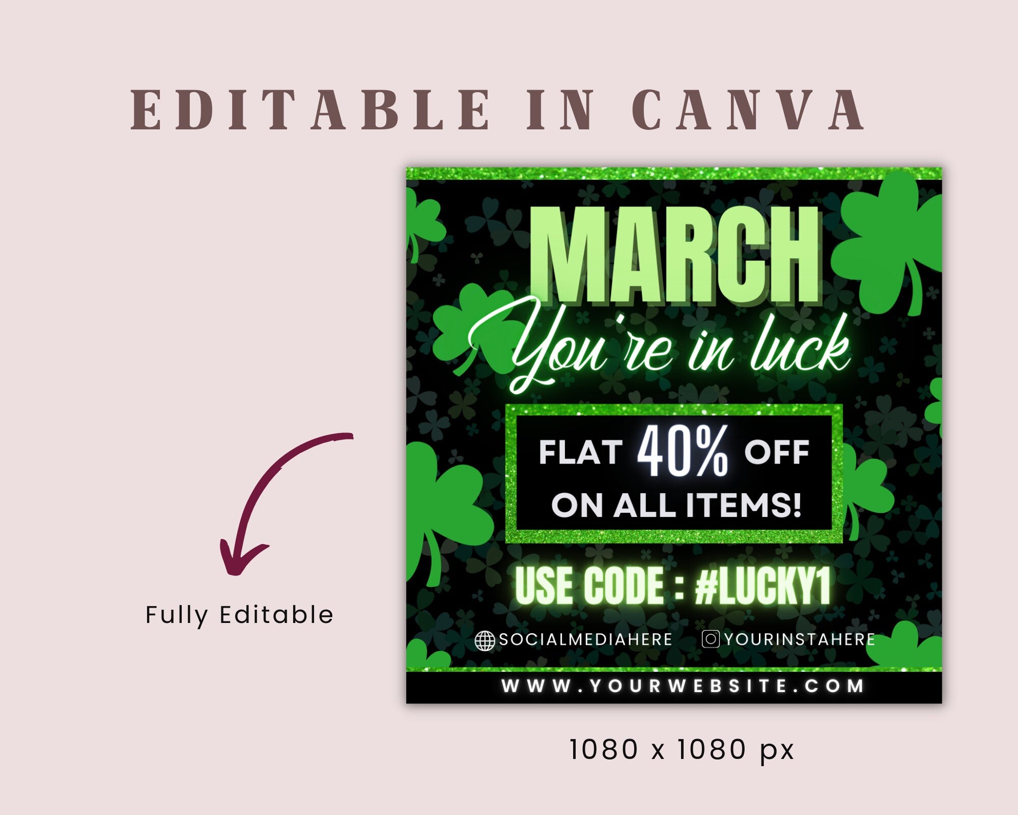Editable March Sale Flyer | St. Patricks Day Beauty Special Flyer | DIY March Bookings Book Now Beauty Makeup MUA Lashes Nails Social Media