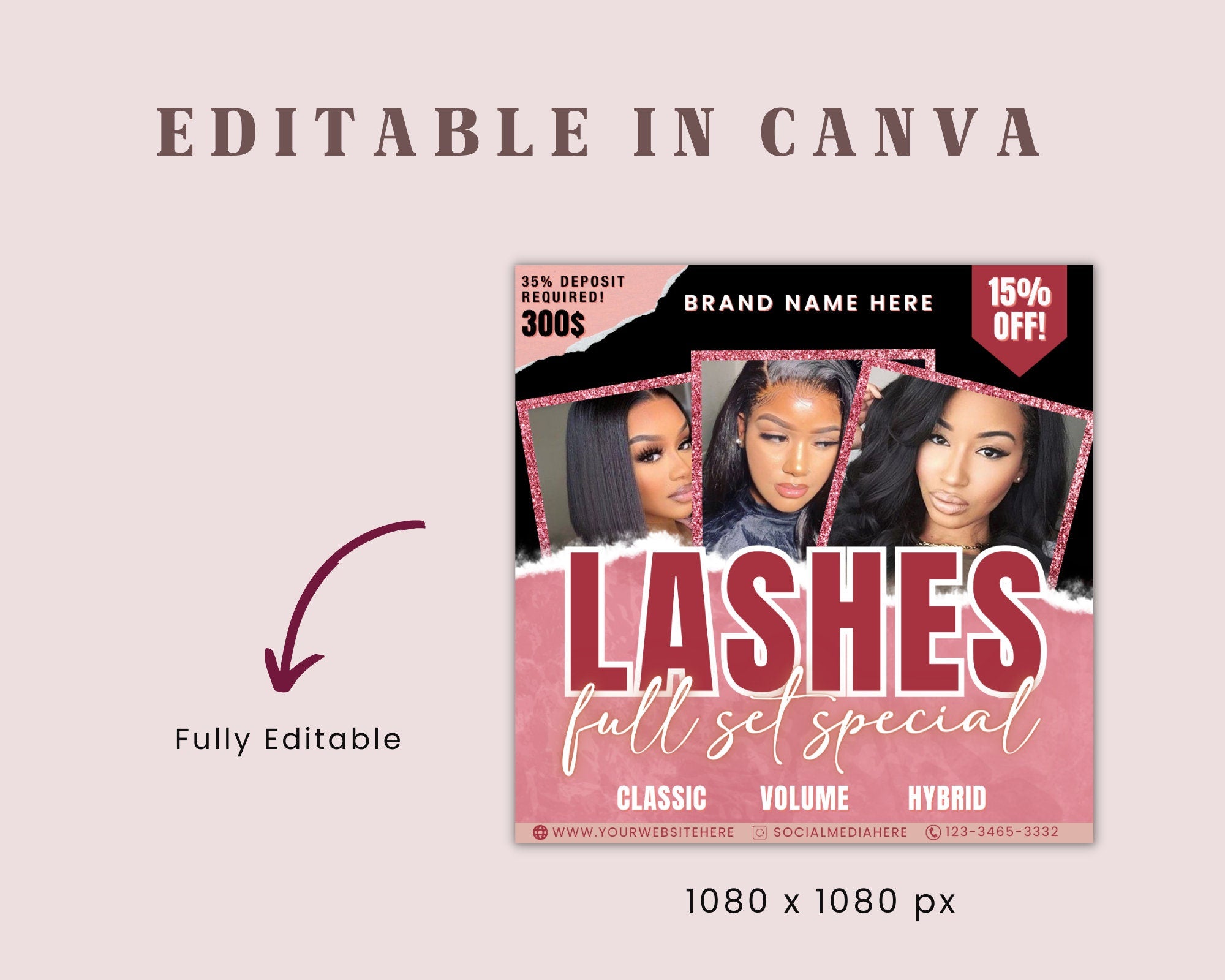 Lash Booking Flyer, DIY Book Now Appointments Available Makeup Eyelashes Lash MUA Extensions, Social Media Flyer, Editable Canva Template