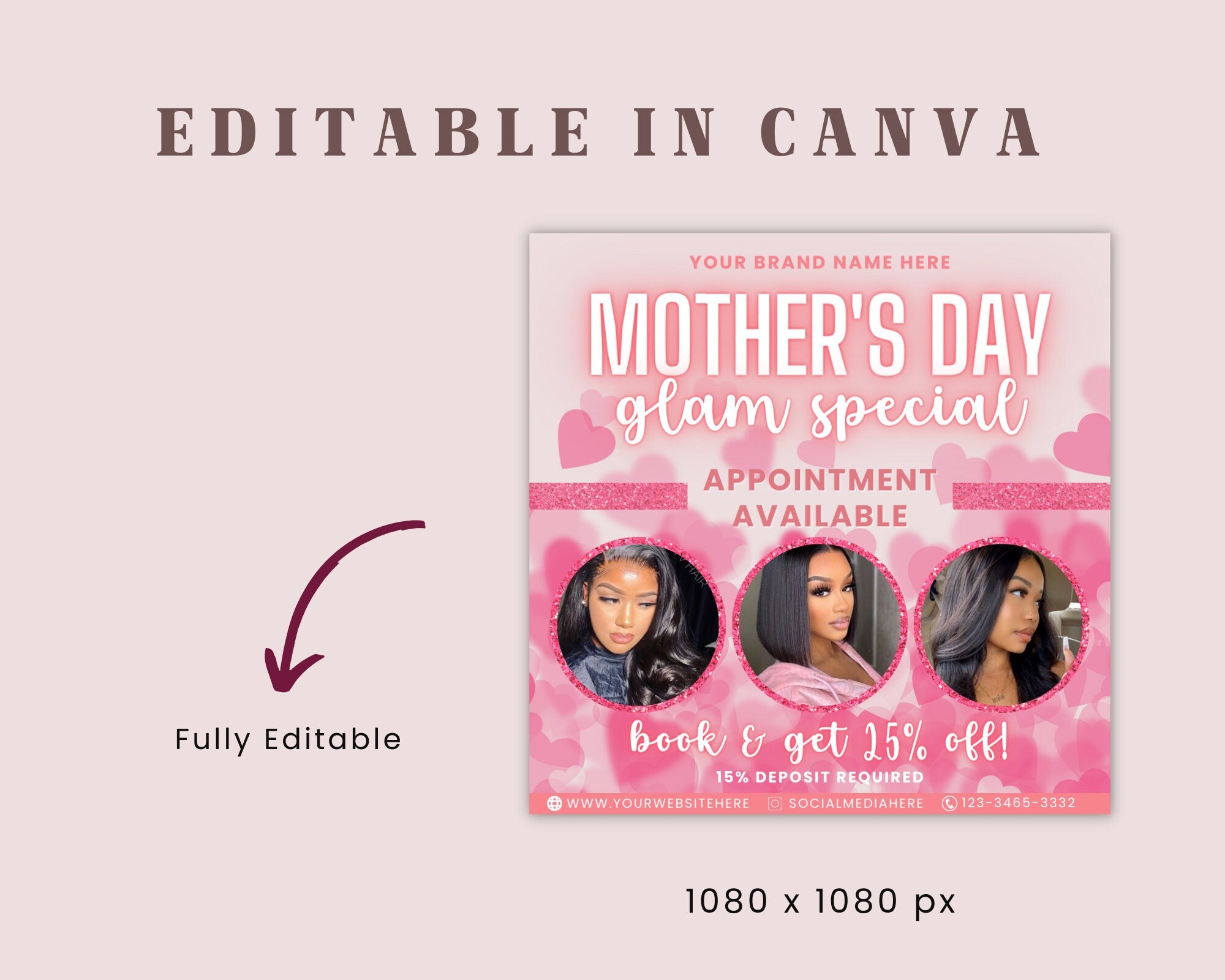 Mother's Day Flyer template, Book Now Flyer, Mother's Day Sale Flyer, Social Media Flyer, Hair, Makeup, Lash, MUA, Canva Template