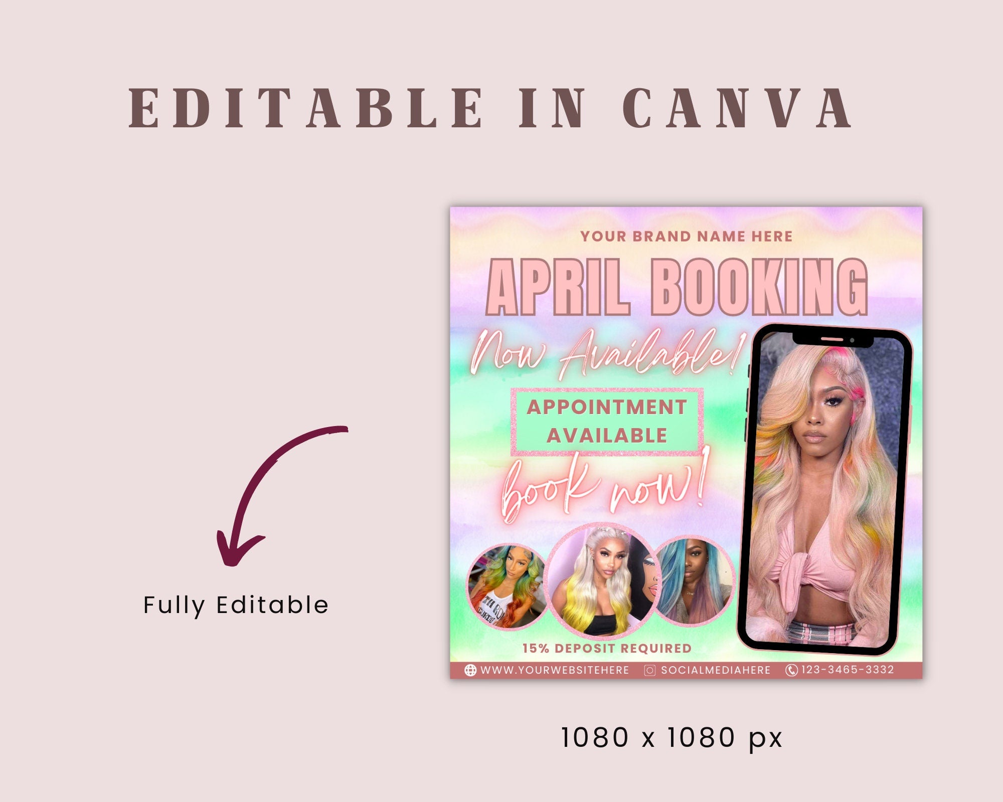 April Appointment Flyer | Book Now Flyer | April Booking Flyer Hairstylist | MUA | Lash | Nails | Editable Flyer | Social Media Template