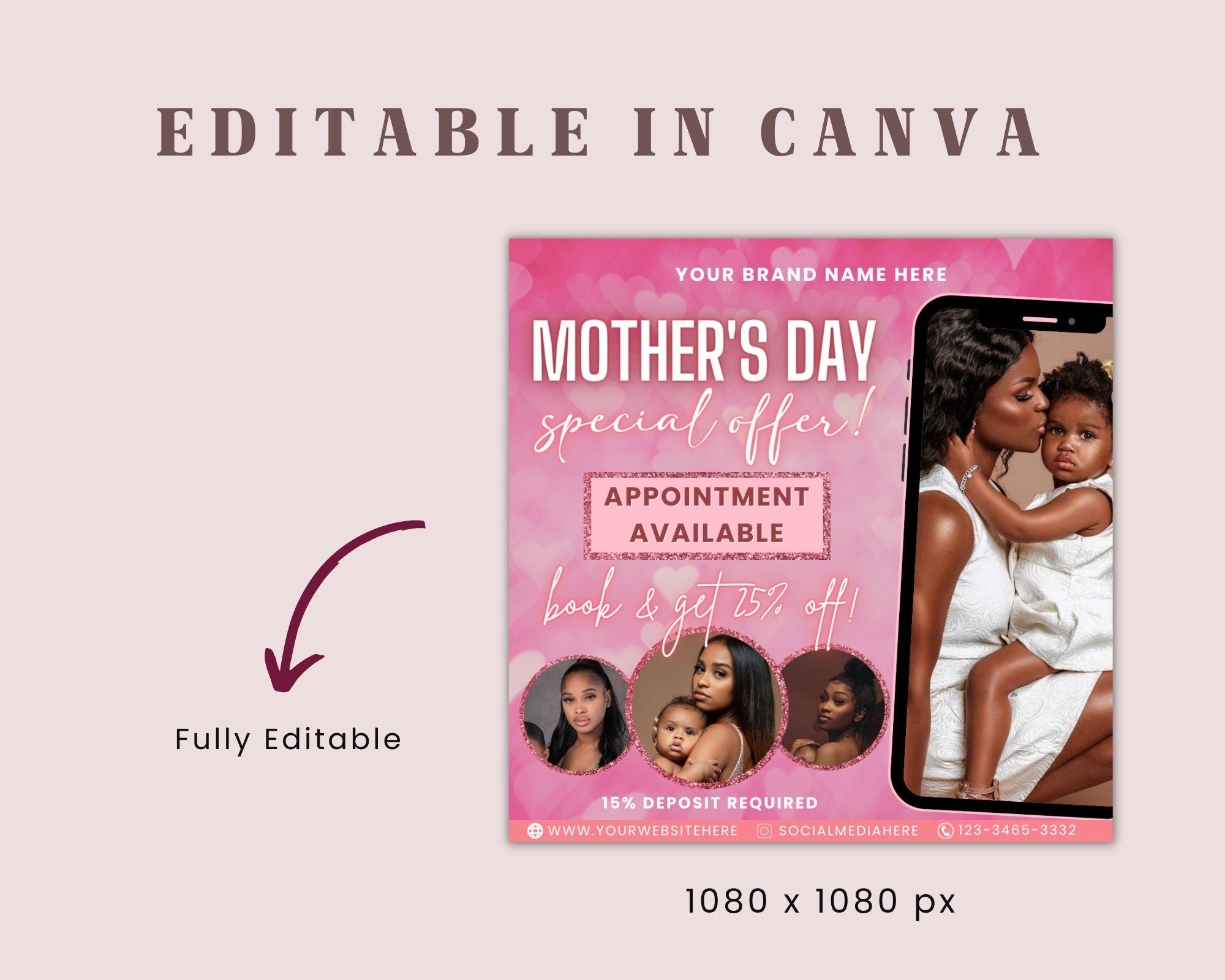 Mothers Day Flyer Template, DIY Book Now, Appointments Available, Social Media, Instagram, Hair, Makeup, Lash, MUA, Canva Template