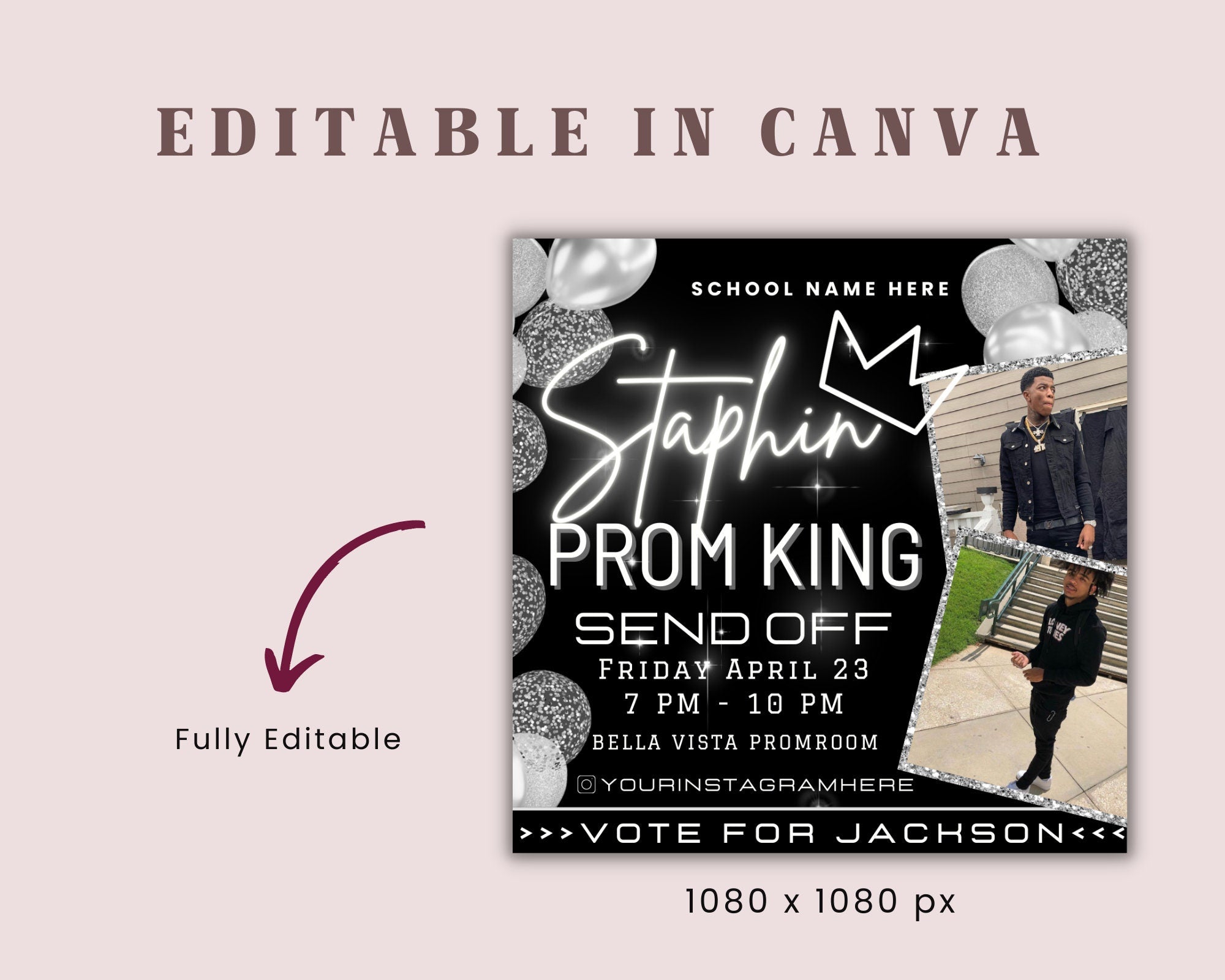 Vote homecoming KING , Social Media Flyer, Class campaign Flyer, high School homecoming, homecoming prince vote, homecoming king flyer