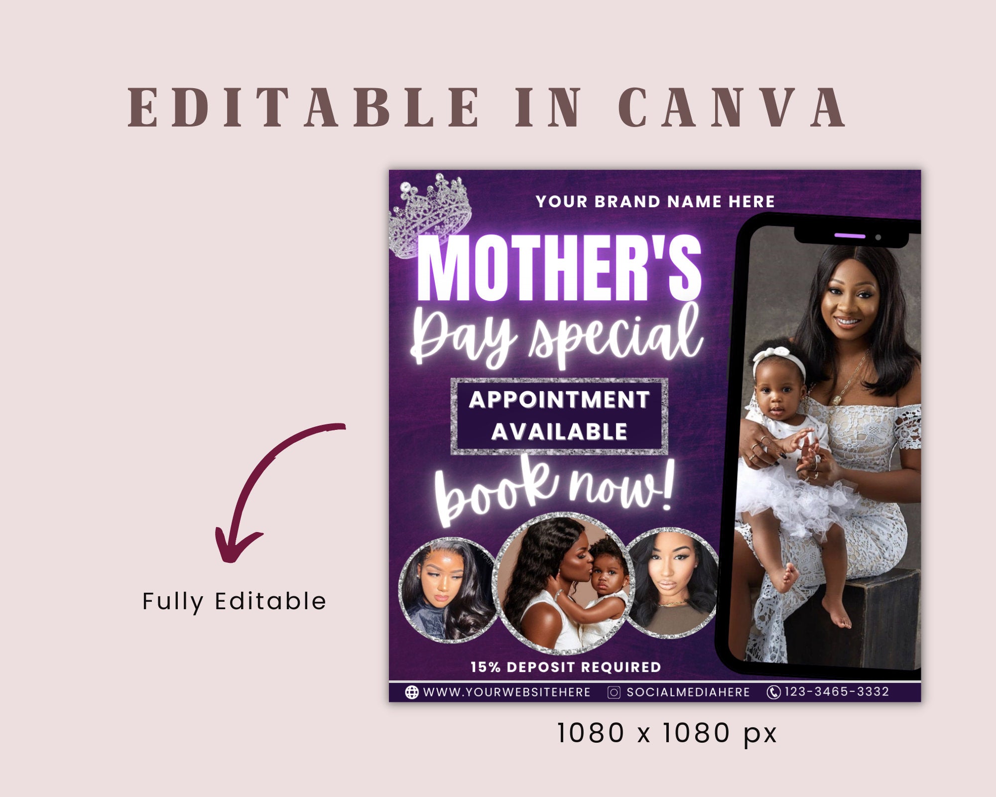 Mother's Day Flyer template, Book Now Flyer, Mother's Day Sale Flyer, Social Media Flyer, Hair, Makeup, Lash, MUA, Canva Template