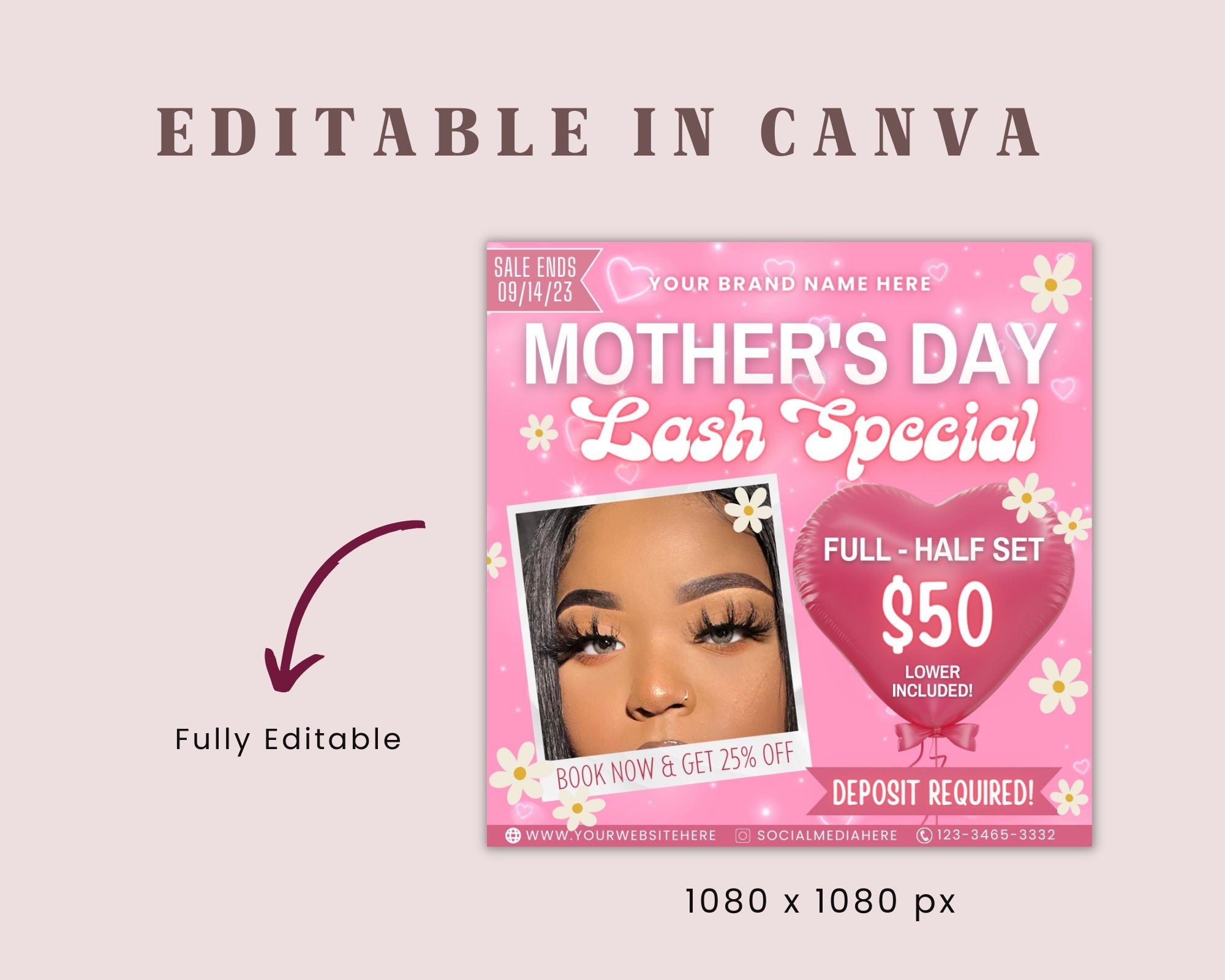 Mother's Day Lash Flyer, Book Now Flyer, Mother's Day Sale Flyer, Social Media Flyer, Lash tech Flyer, Mother's Day Special , Canva Template