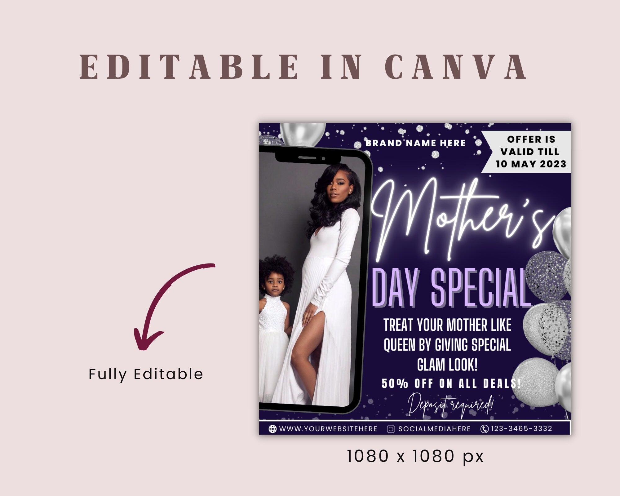 Mother's Day Flyer template, Book Now Flyer, Mother's Day Sale Flyer, Social Media Flyer, Hair, Makeup, Lash, MUA, Canva Template