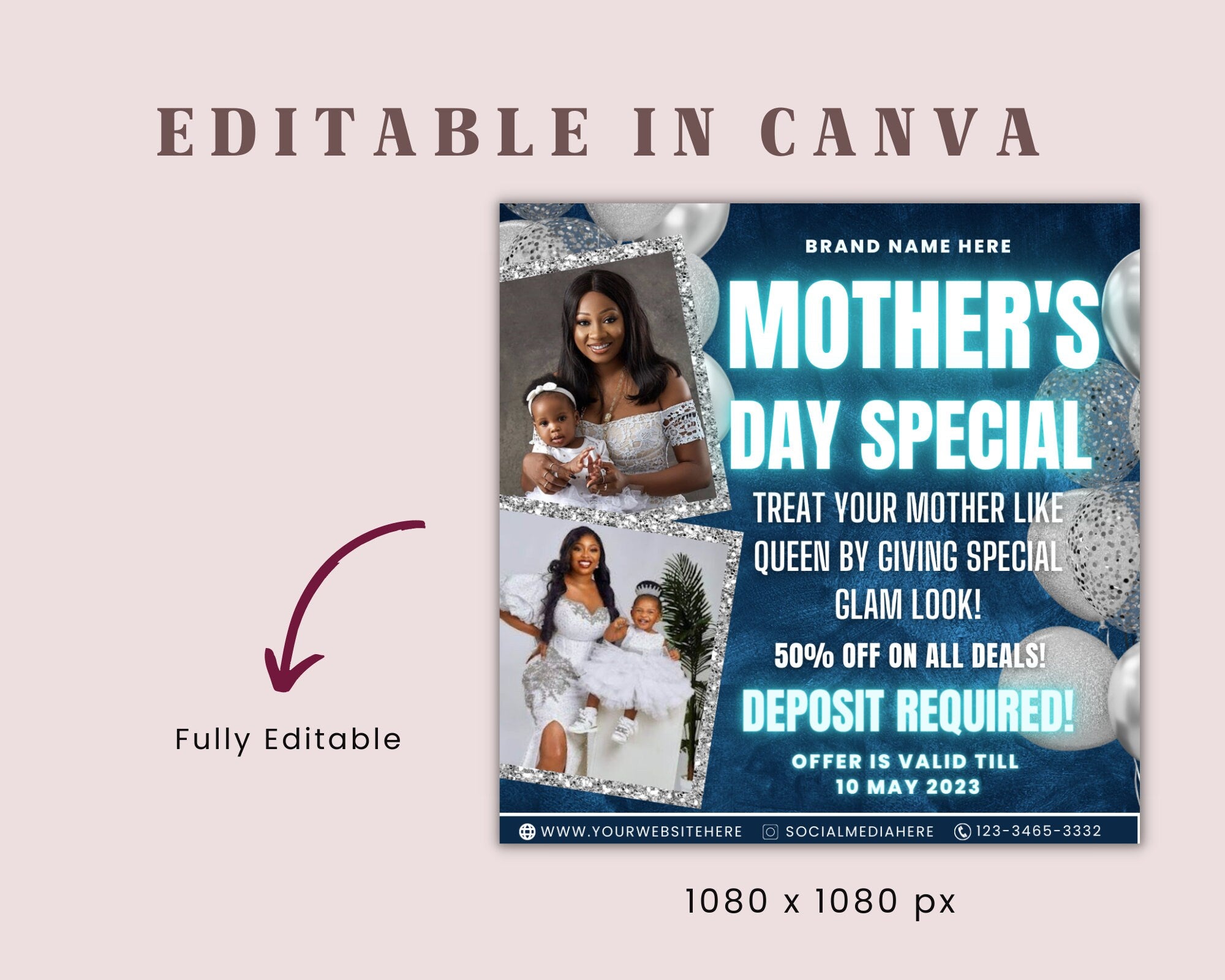 Mother's Day Flyer template, Book Now Flyer, Mother's Day Sale Flyer, Social Media Flyer, Hair, Makeup, Lash, MUA, Canva Template