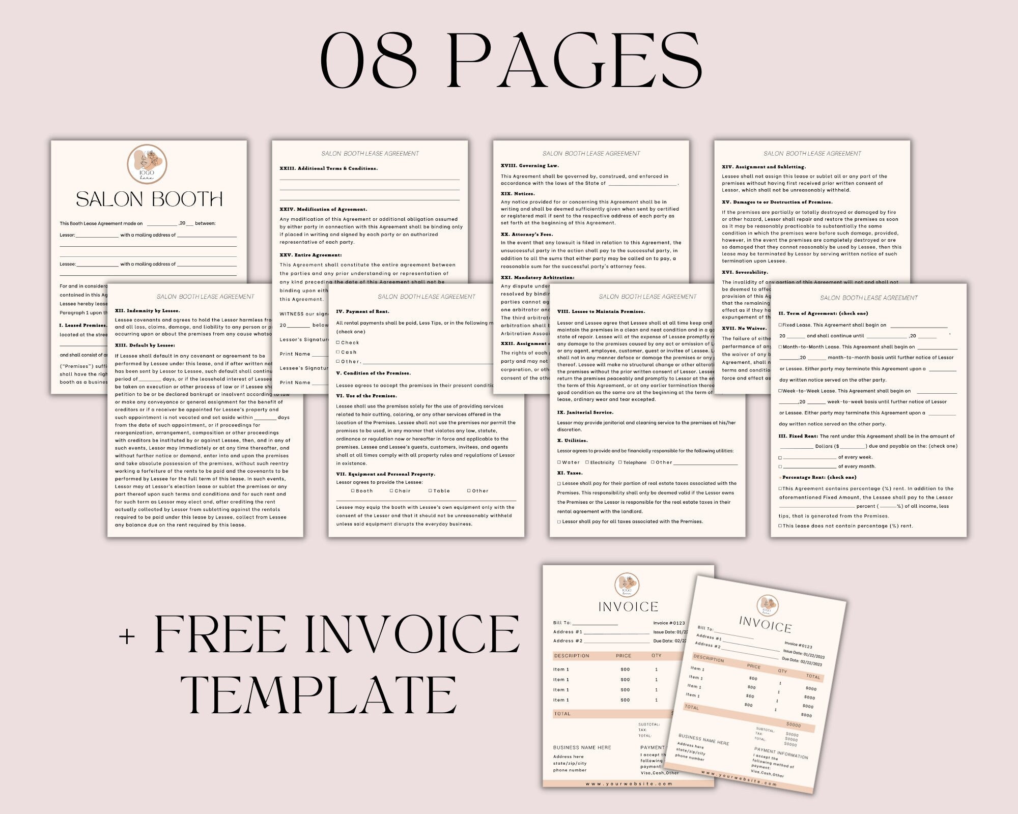 Professional Salon Booth Rental Contract, Canva Booth Rental Agreement, Salon Station Contract, Salon Chair Rental, Spa Rental, Salon Lease