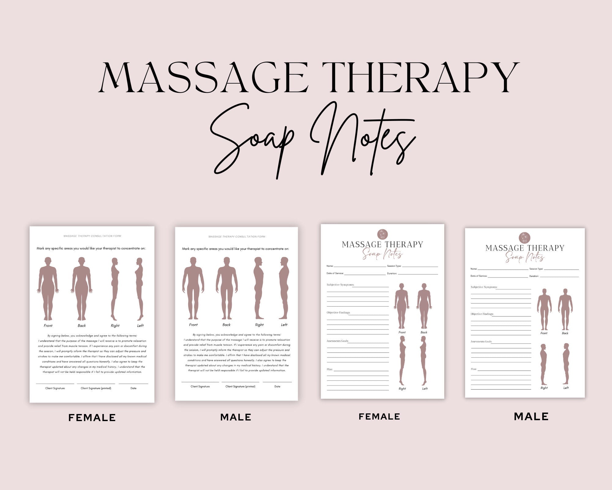 Massage Therapy Forms, Massage Consent, Massage Consultation, Massage Intake Forms, Esthetician Templates, Canva Editable, Instant Downlaod