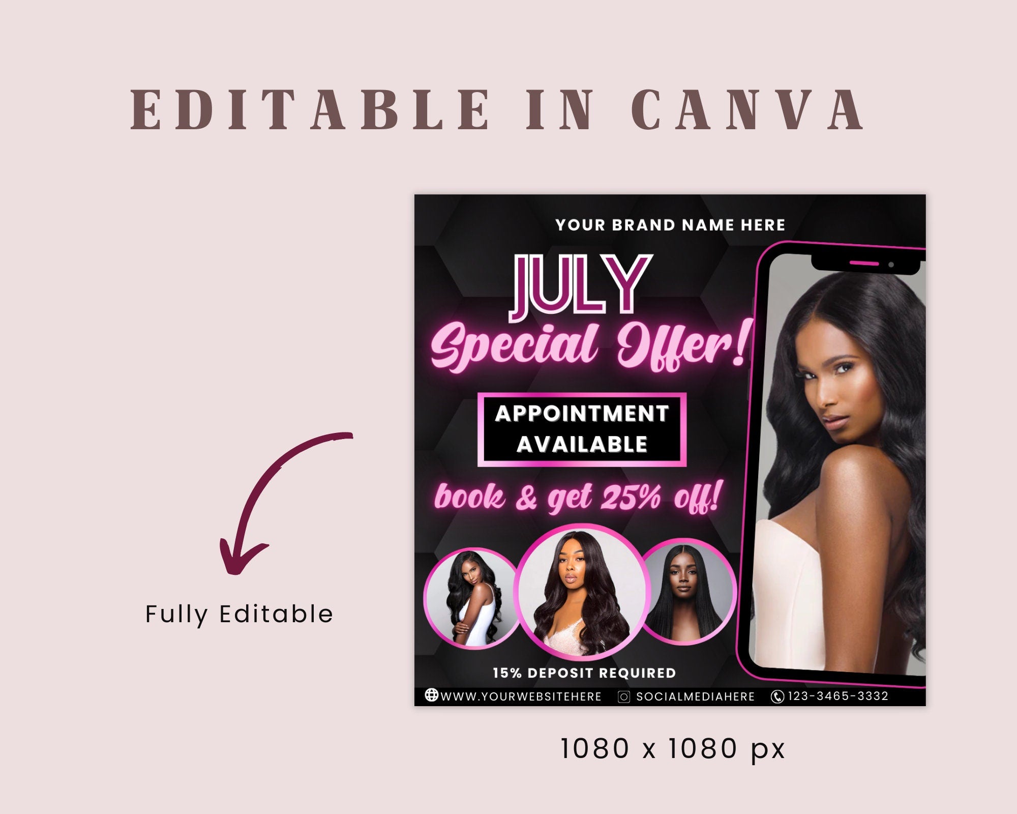 July Booking Flyer, Appointent Available Flyer, DIY Summer Flyer, Summer Sale Flyer, Social Media Flyer, Canva Template, Instant Download