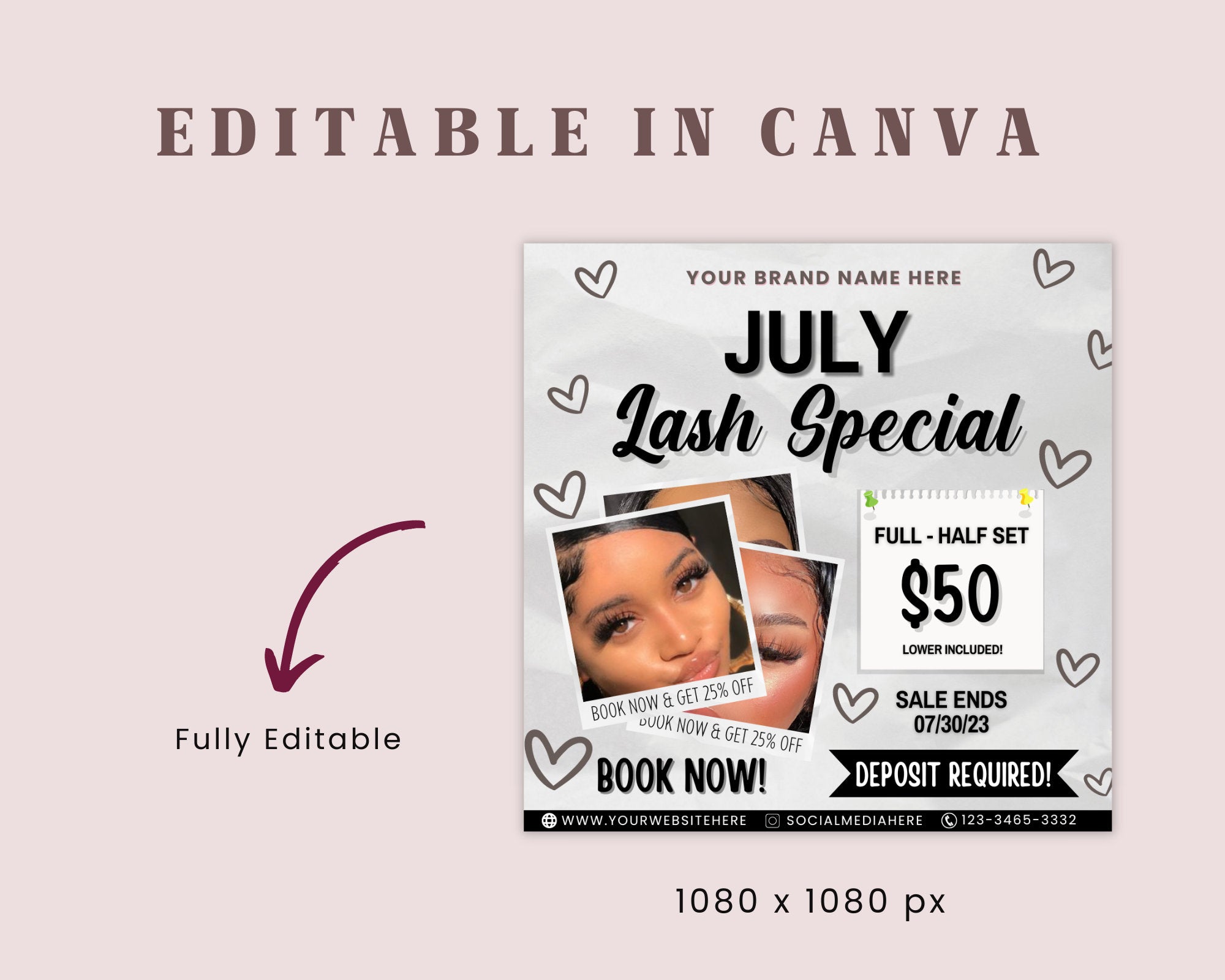 July Booking Flyer, Lash Special Flyer, DIY Summer Flyer, Summer Sale Flyer, Social Media Flyer, Canva Flyer Template, Digital Download