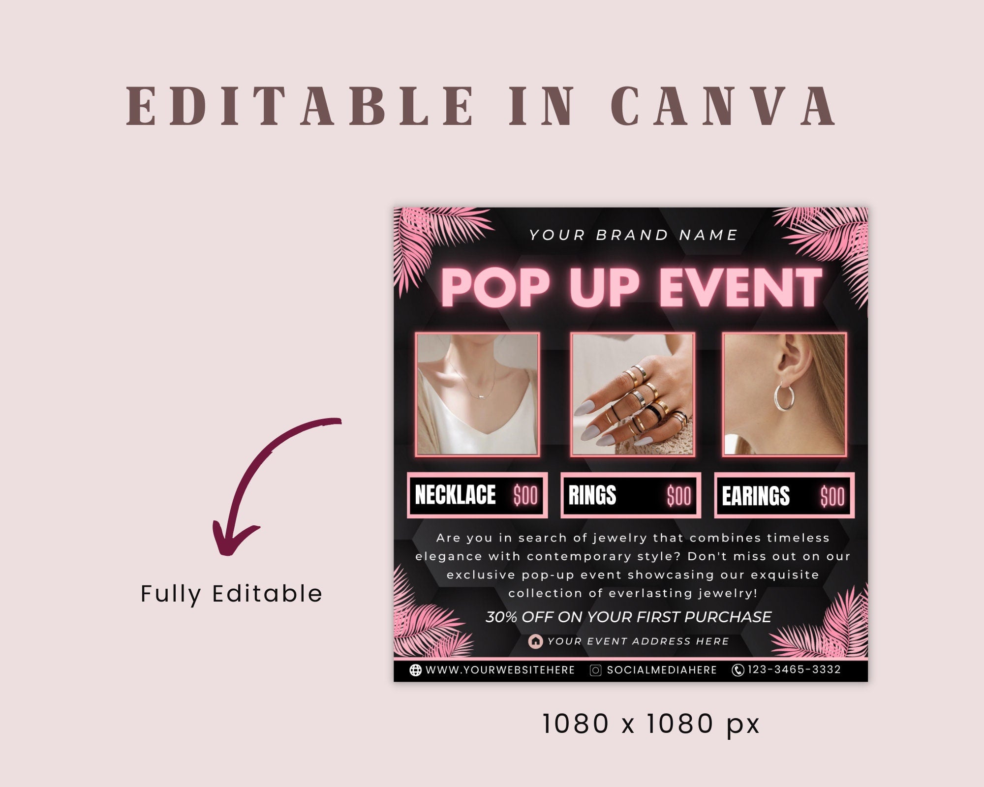 Permanent Jewelry Pop Up, Permanent Jewelry Flyer, Editable Instagram Post, Permanent Jewelry Marketing, Canva Flyer, Instant Download