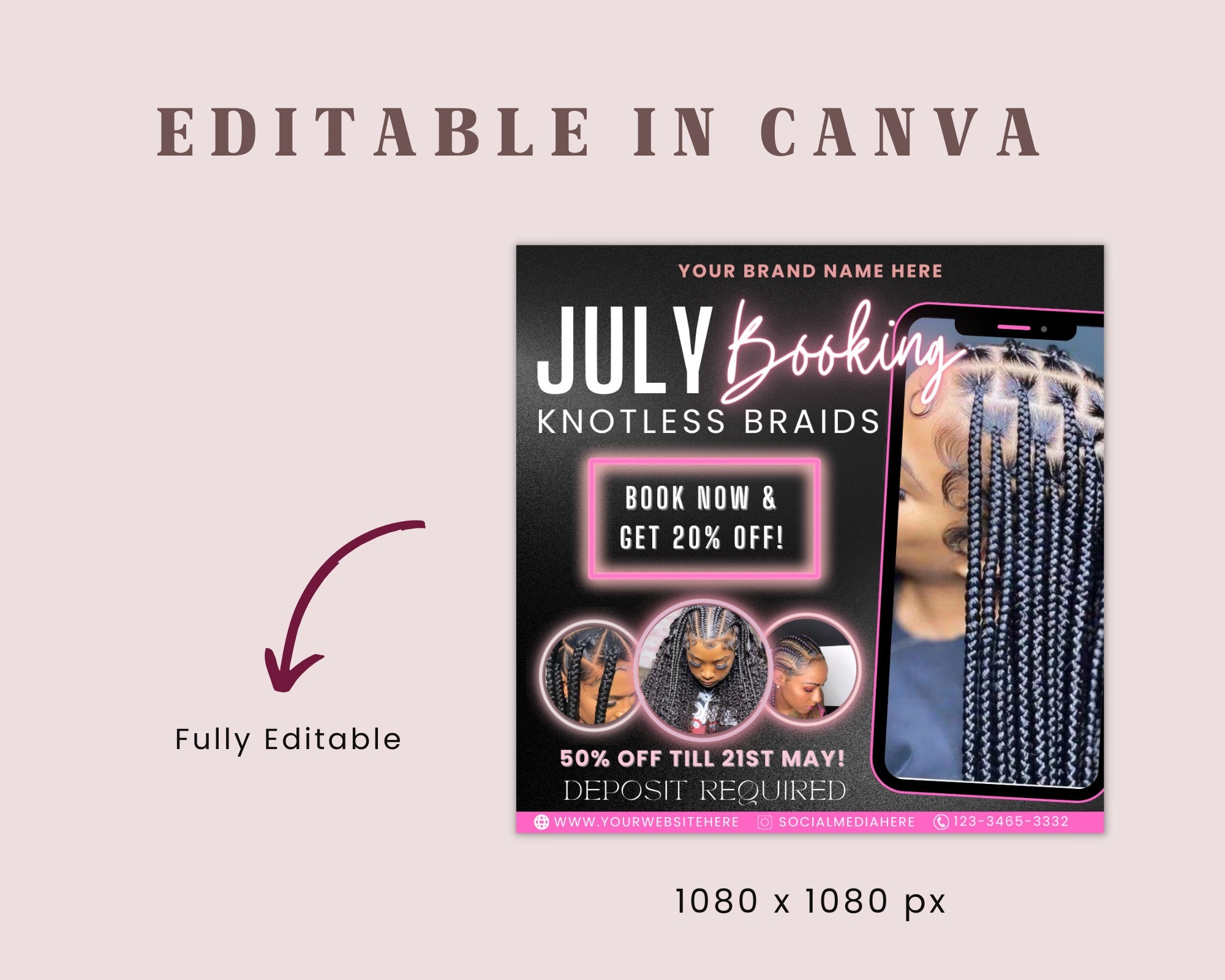 July Booking Flyer, Hair Braiding / Knotless Braids Flyer, DIY Summer Flyer, Summer Sale Flyer, Social Media Flyer, Canva Flyer Template