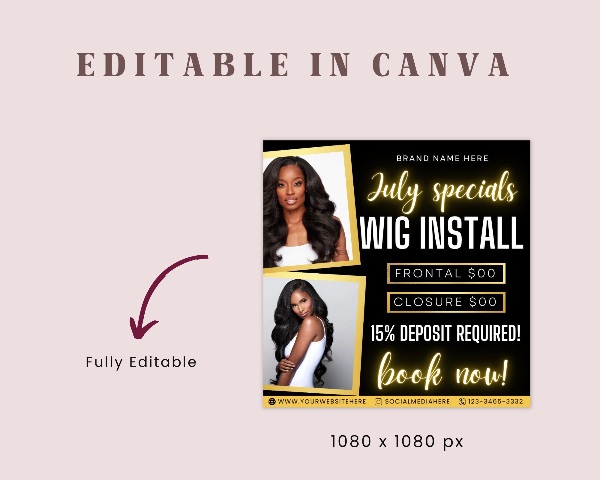 July Booking Flyer, Wig Install Flyer, DIY Summer Flyer, Summer Sale Flyer, Social Media Flyer, Canva Flyer Template, Printable and Editable