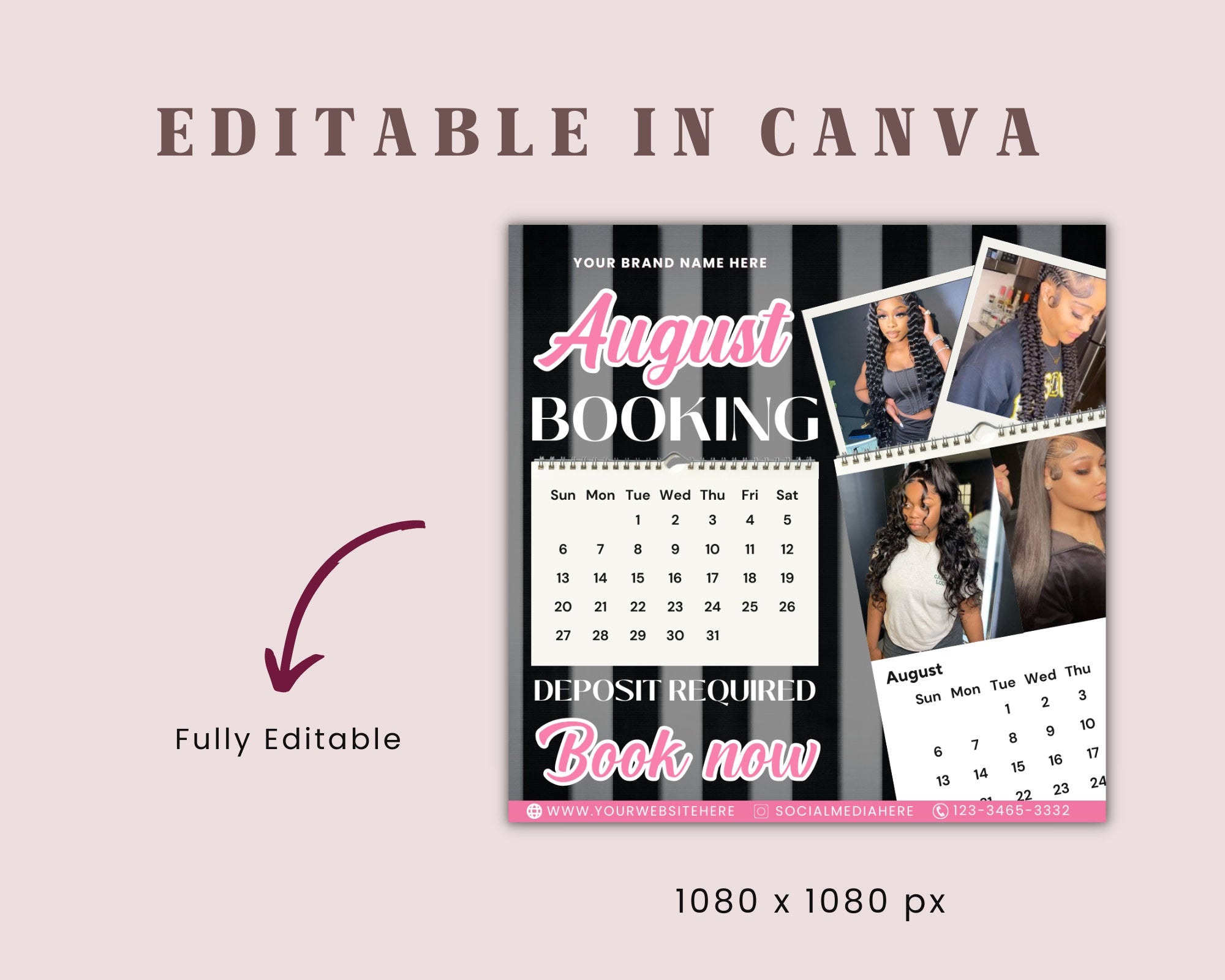 August Bookings Flyer, August Bookings Available, August Appointment Flyer, August Calendar Flyer, Hair, Nails, Makeup, Lashes, Braids, Wig