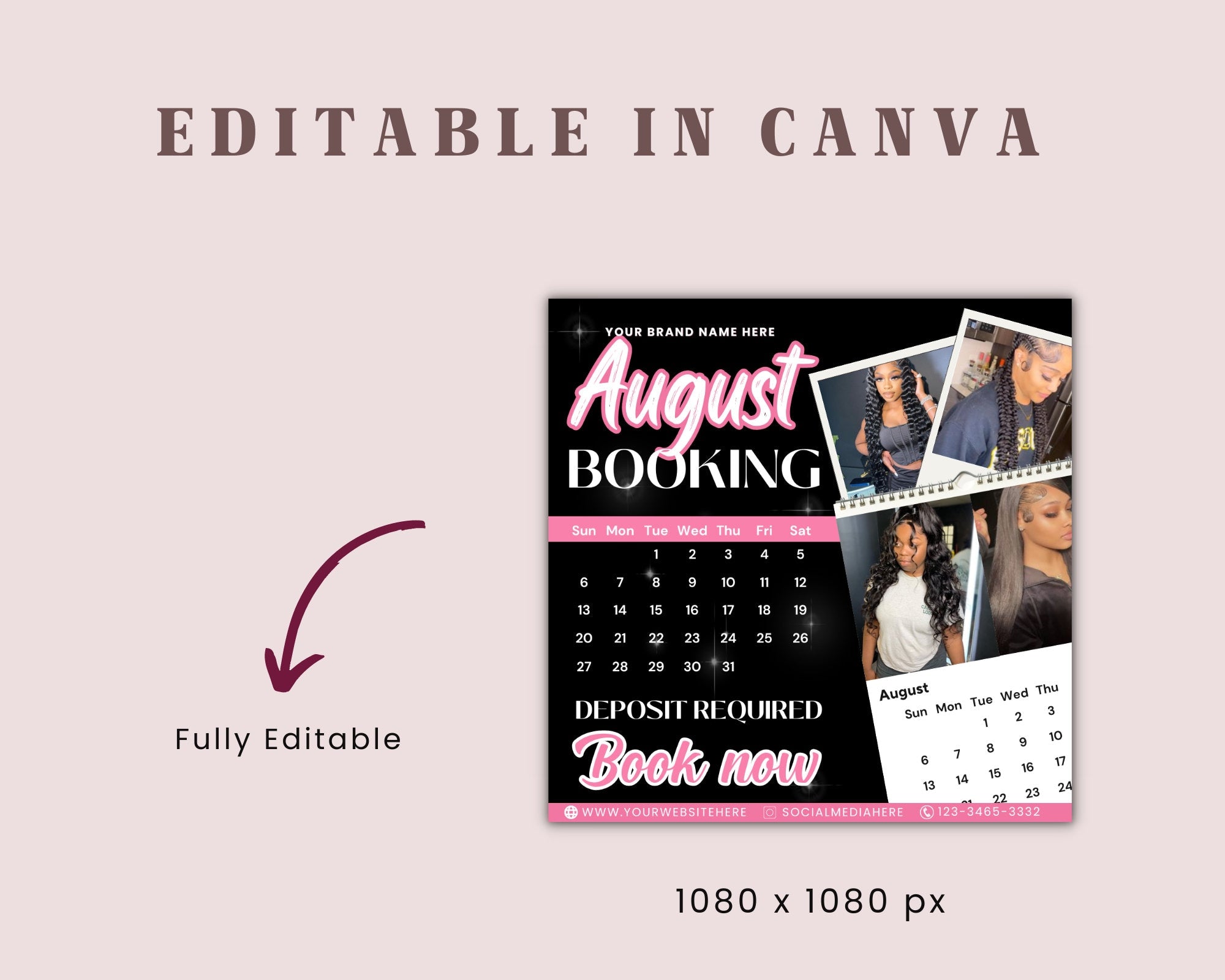 August Bookings Flyer, August Bookings Available, Hair Flyer, August Appointment Flyer, August Calendar Flyer, Makeup, Booking Flyer
