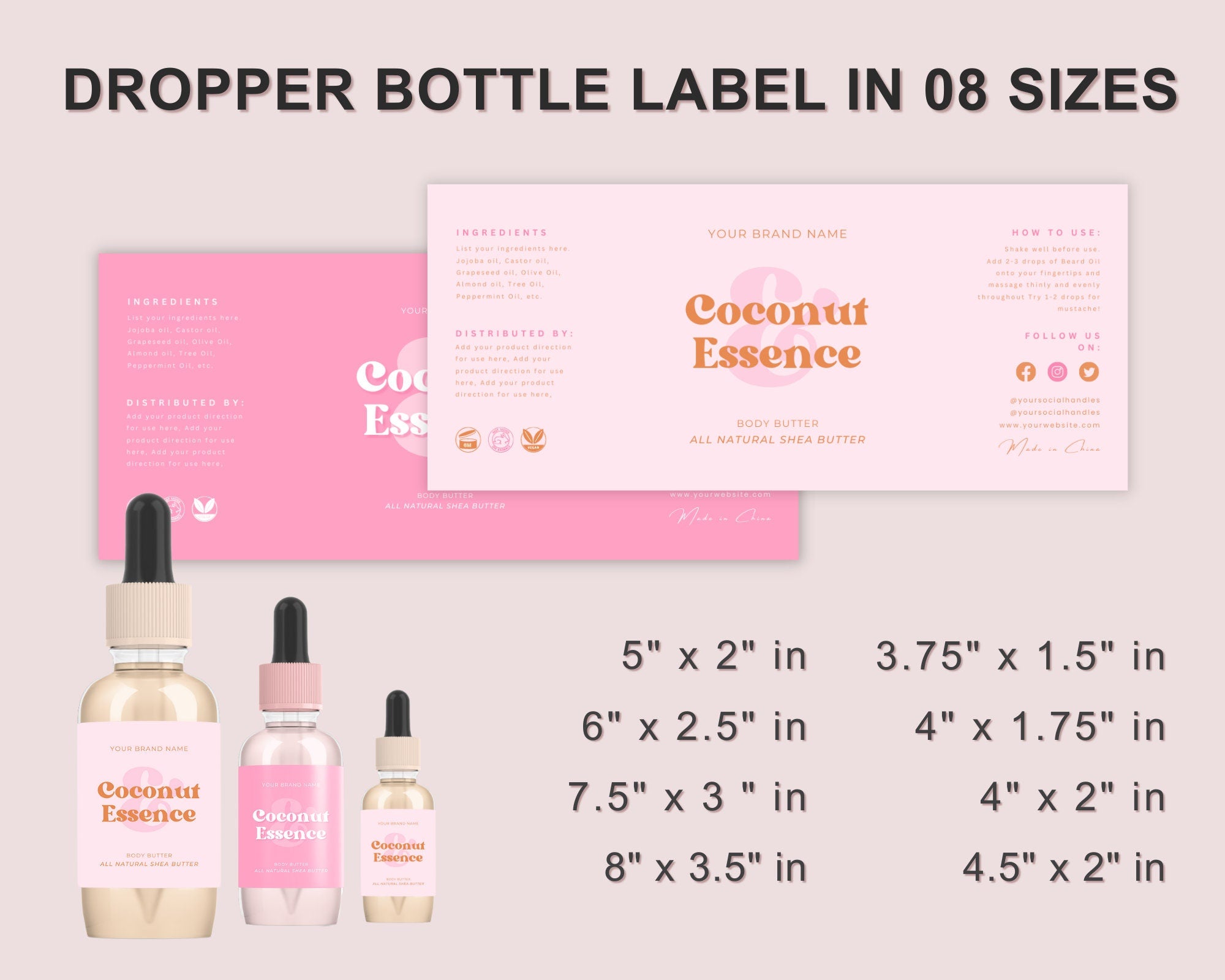 Cosmetic Branding Bundle Stylish Cosmetic Product Label Template Editable Cosmetic BUNDLE Skincare Label, Thankyou cards, Price Lists, CANVA