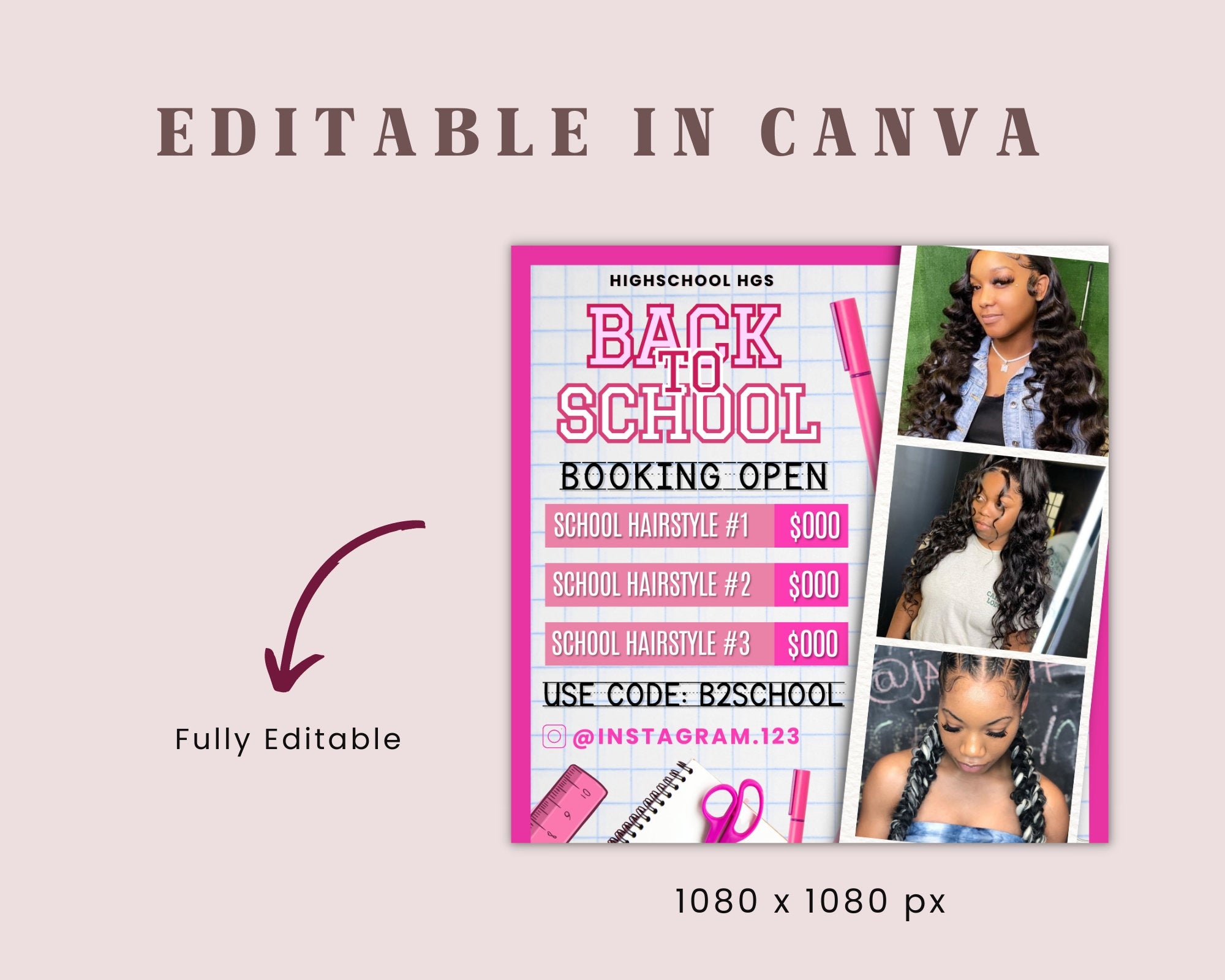 Back to school sale flyer | back to school hair flyer | back 2 school sale template | DIY canva template | braid special flyer | nail flyer