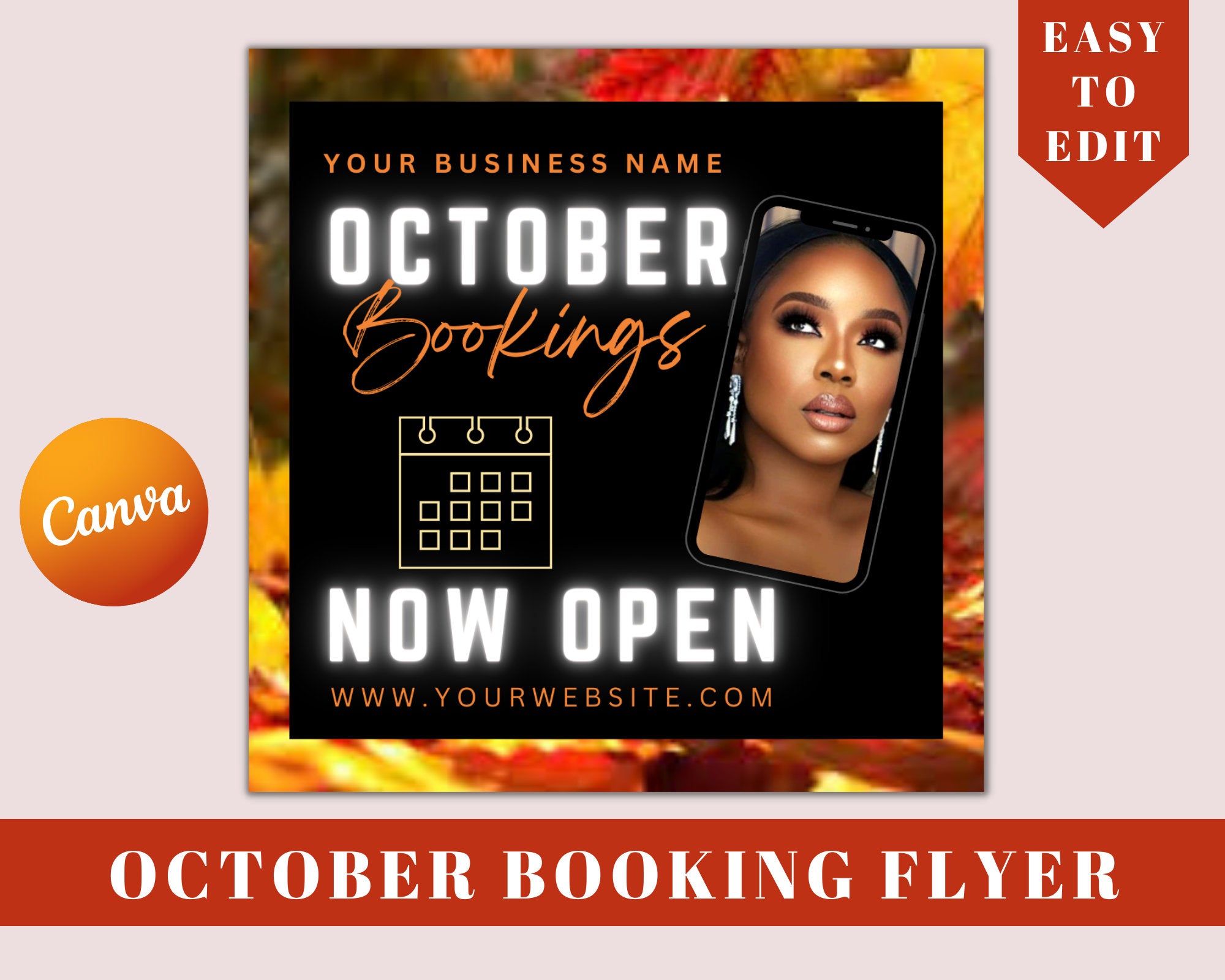 October Booking Flyer, Fall Booking Flyer, October Bookings Open, Fall Appointments Flyer, Fall Lash Hair Nails Braids Wigs Makeup Flyer