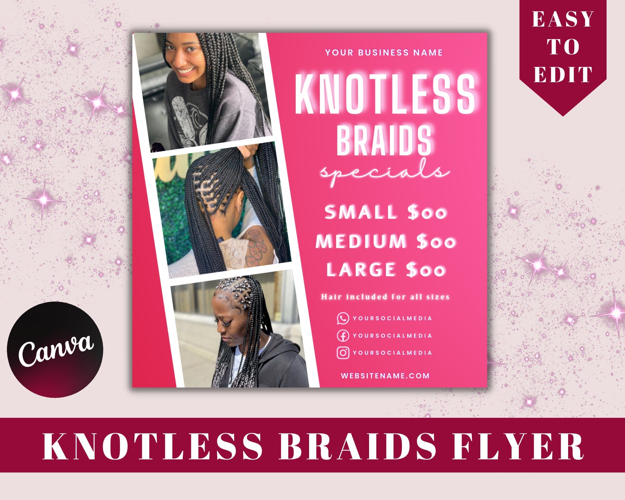 Braid Special Flyer, Knotless Braids Flyer, Braids Flyer, Hair Pricing Flyer, Wig Flyer, Hair Sale Flyer, Beauty Flyer, Wig Install Flyer,